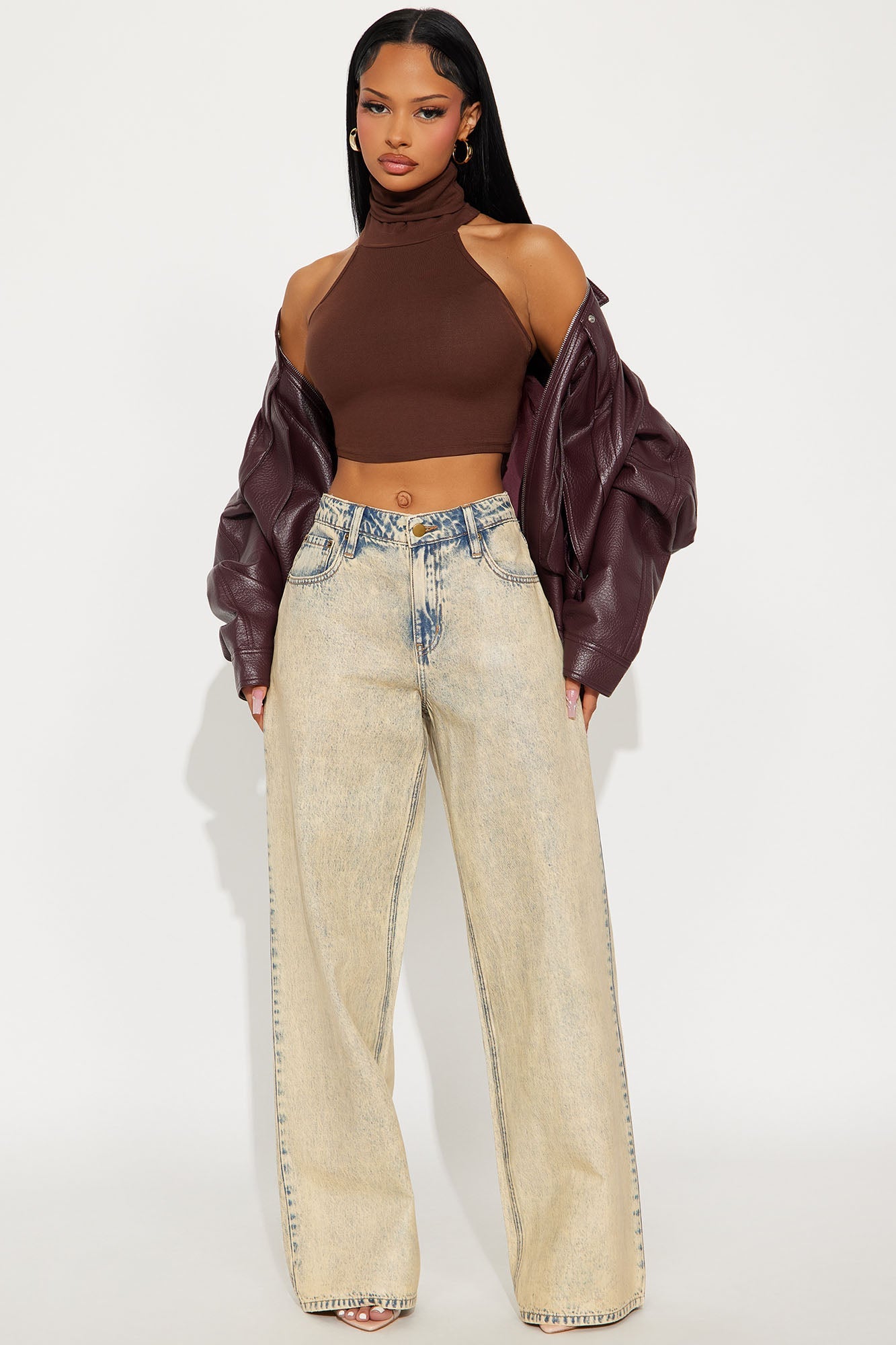 Acting Right Coated Wide Leg Jeans - Cream