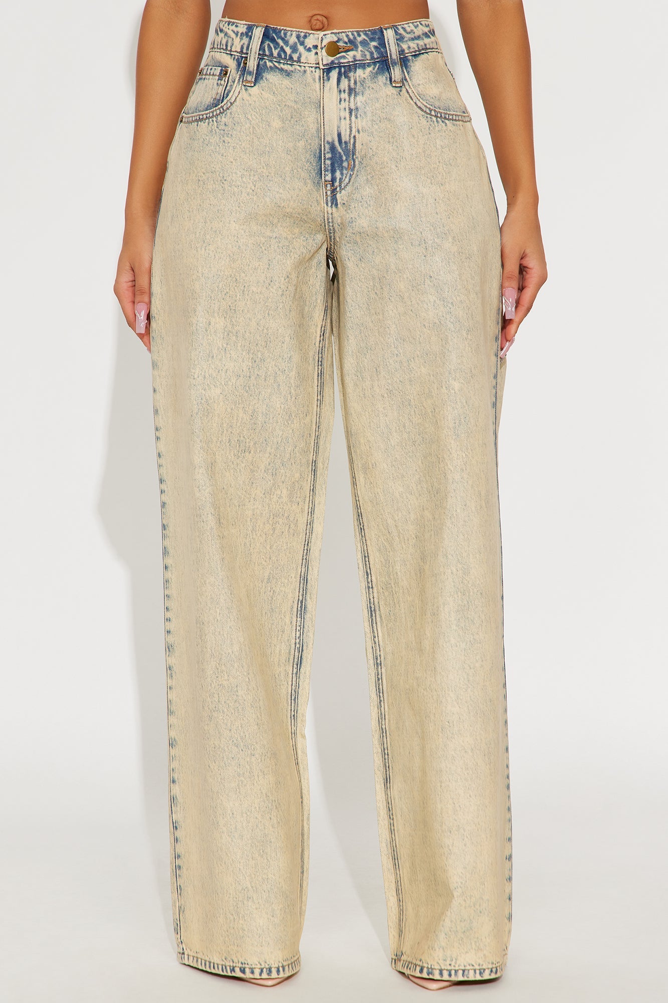 Acting Right Coated Wide Leg Jeans - Cream