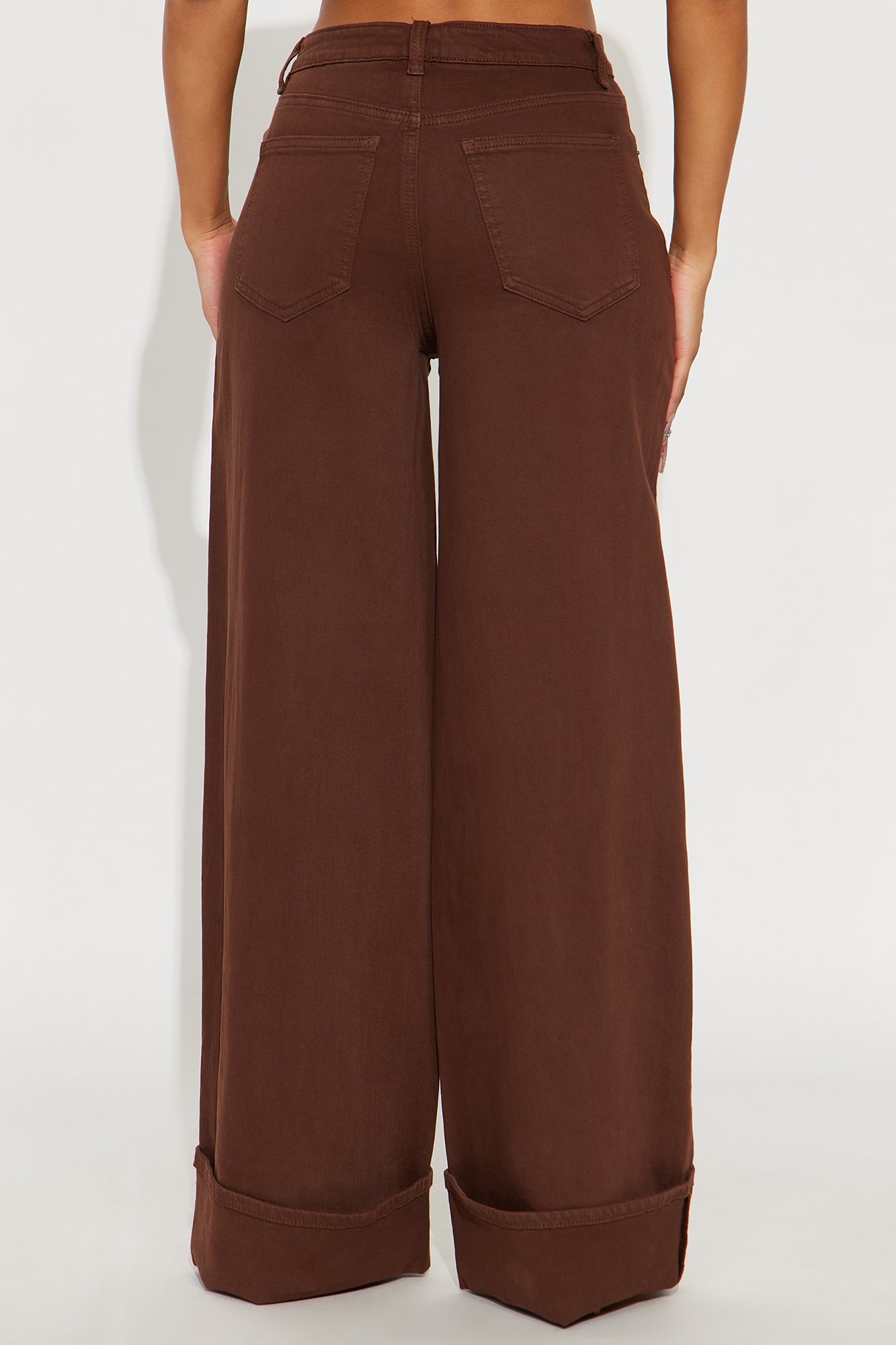 Down The Road Cuffed Wide Leg Jeans - Brown