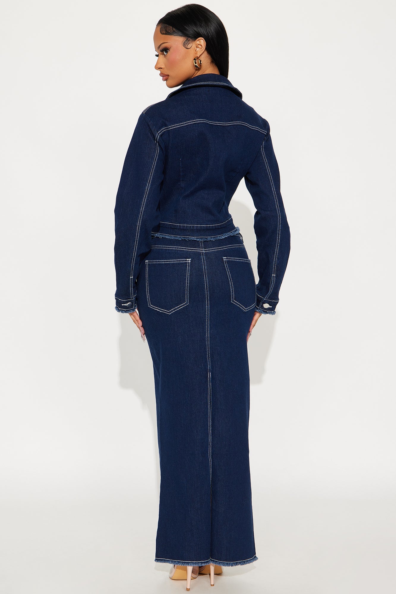 Midnight Mood Denim Trench Mini Skirt Set - Dark Wash