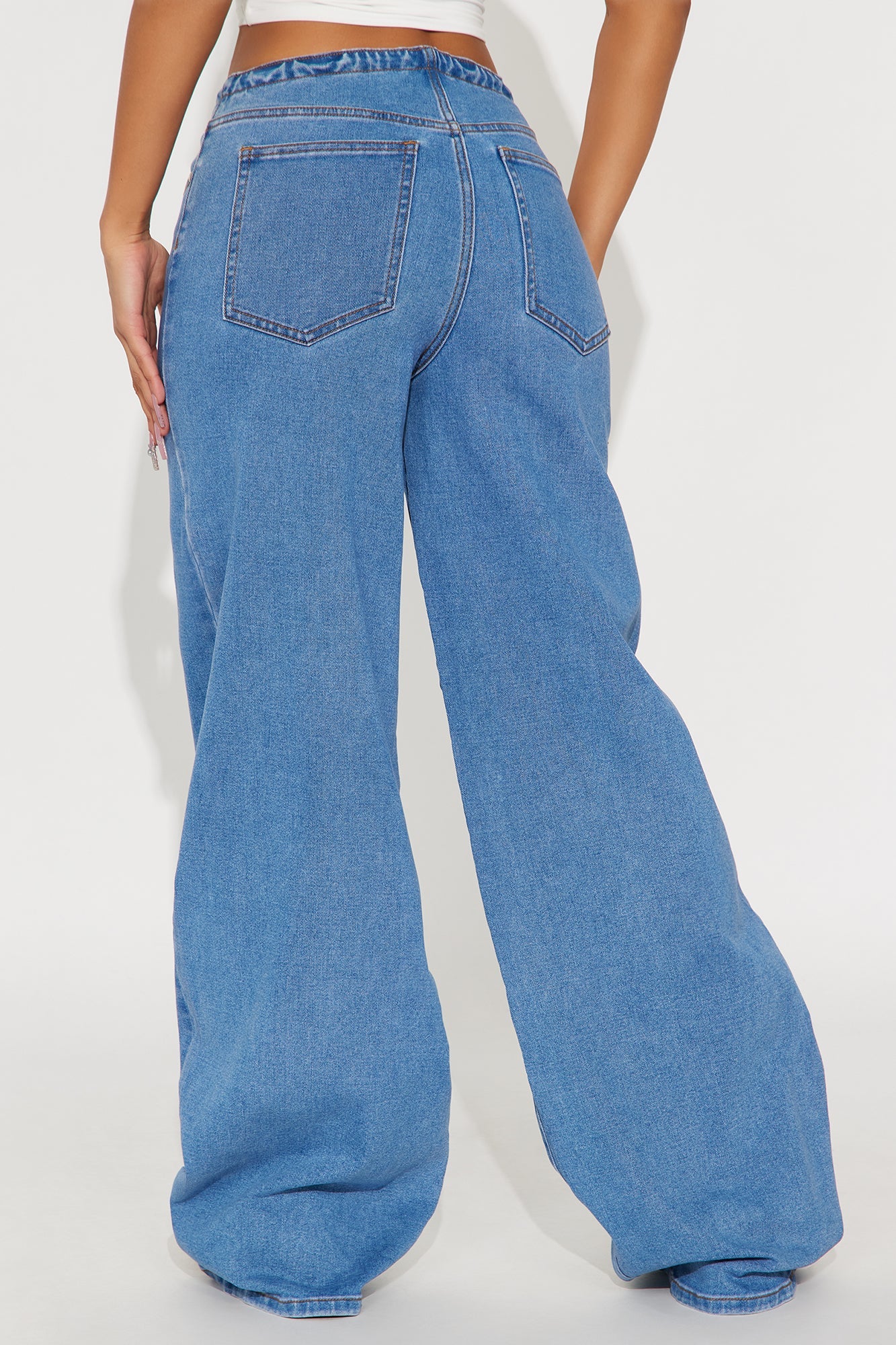 Downtown Toggle Wide Leg Jeans - Medium Blue Wash