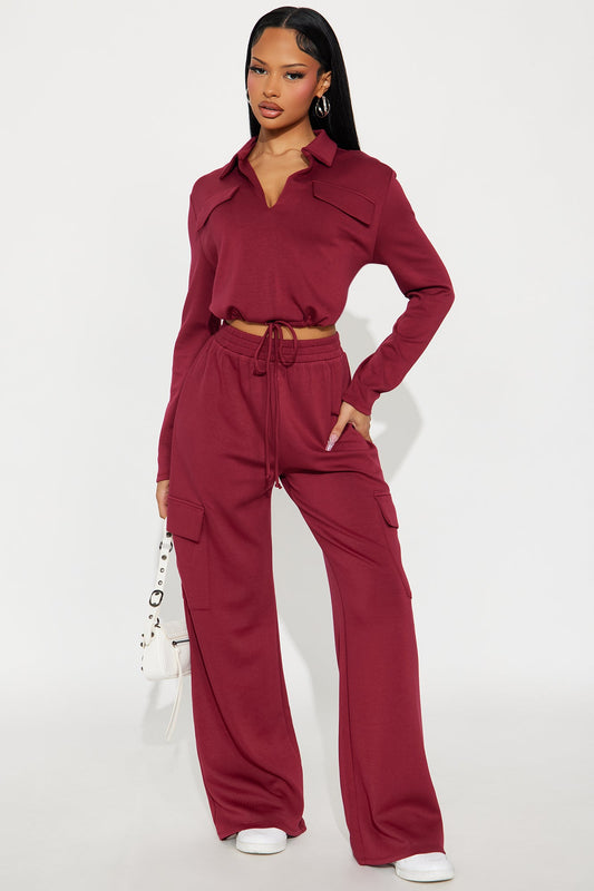 Casual Authority Scuba Cargo Pant Set - Burgundy