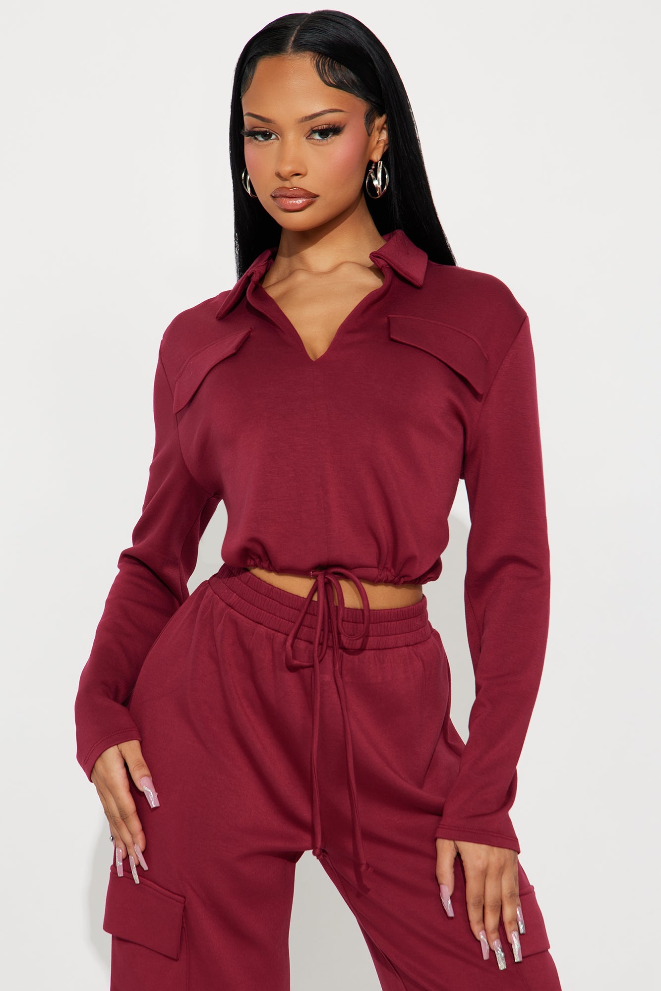 Casual Authority Scuba Cargo Pant Set - Burgundy