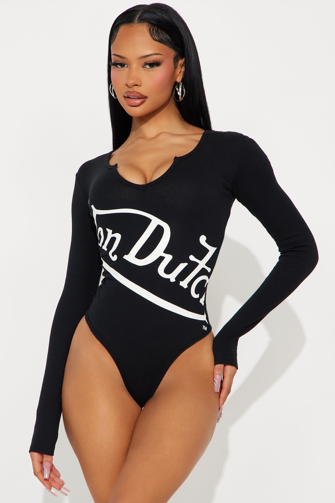 Von Dutch Logo Ribbed Bodysuit - Black