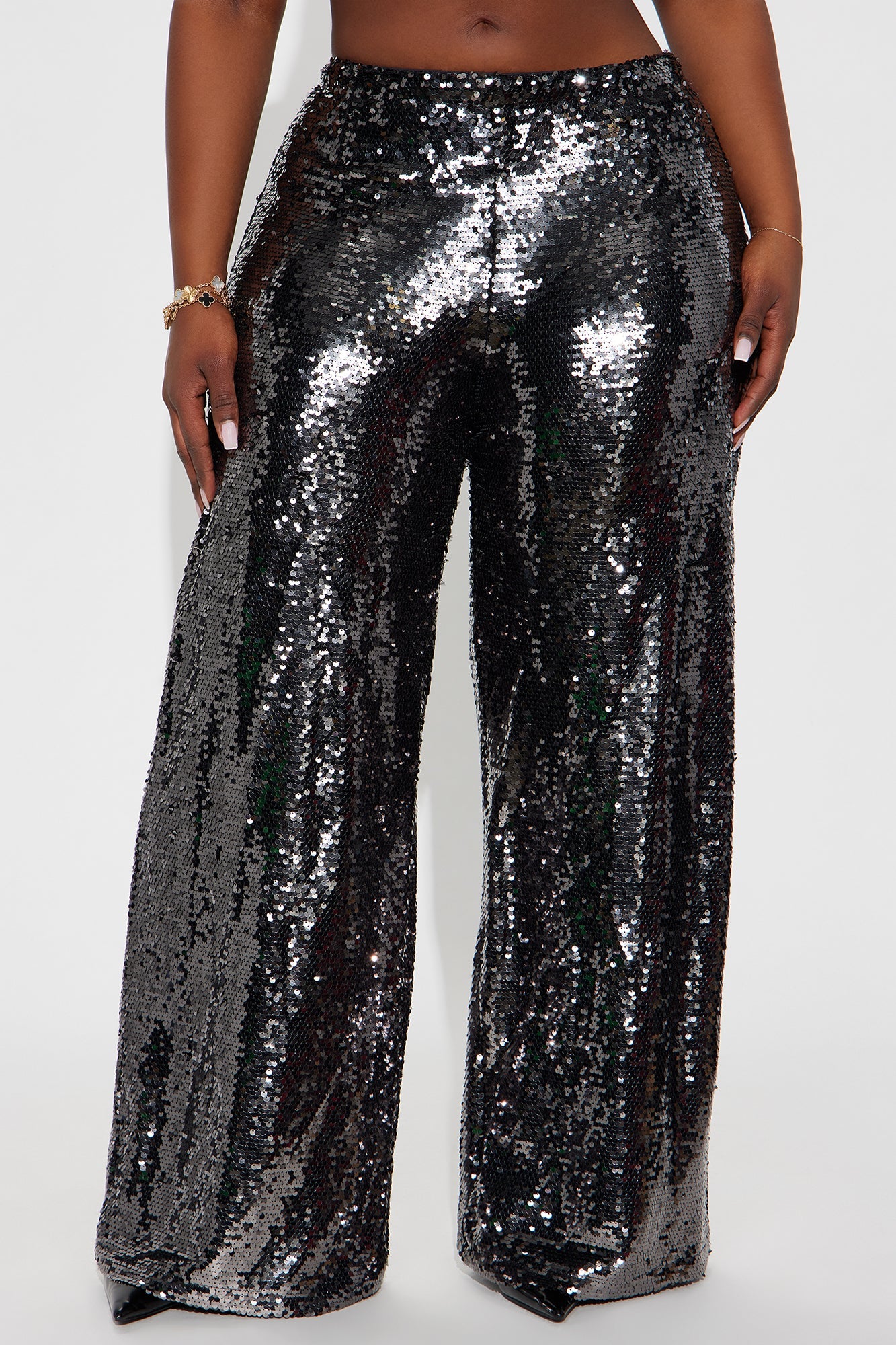Radiant Mood Sequin Wide Leg Pant 33″ - Gunmetal