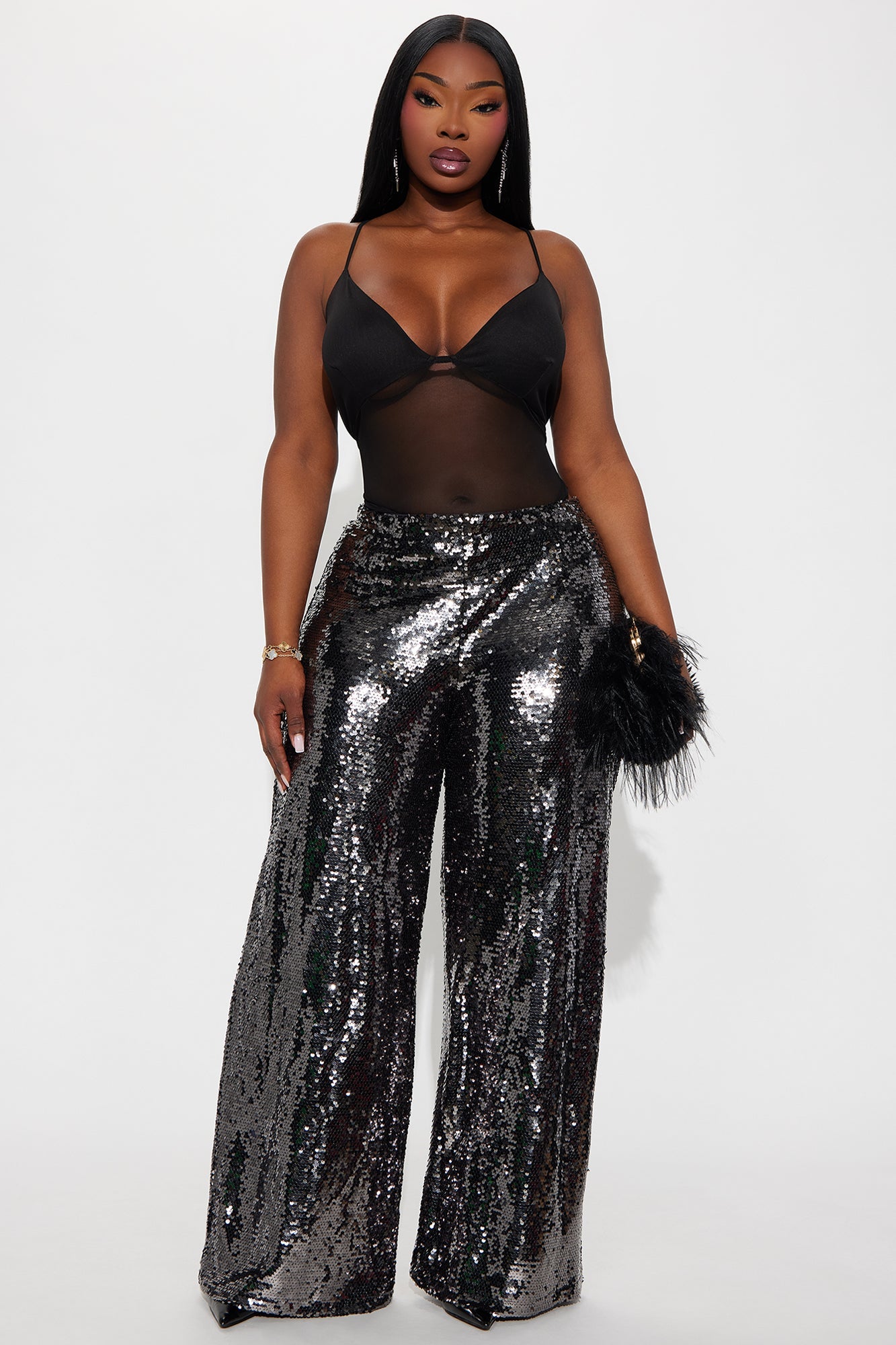 Radiant Mood Sequin Wide Leg Pant 33″ - Gunmetal