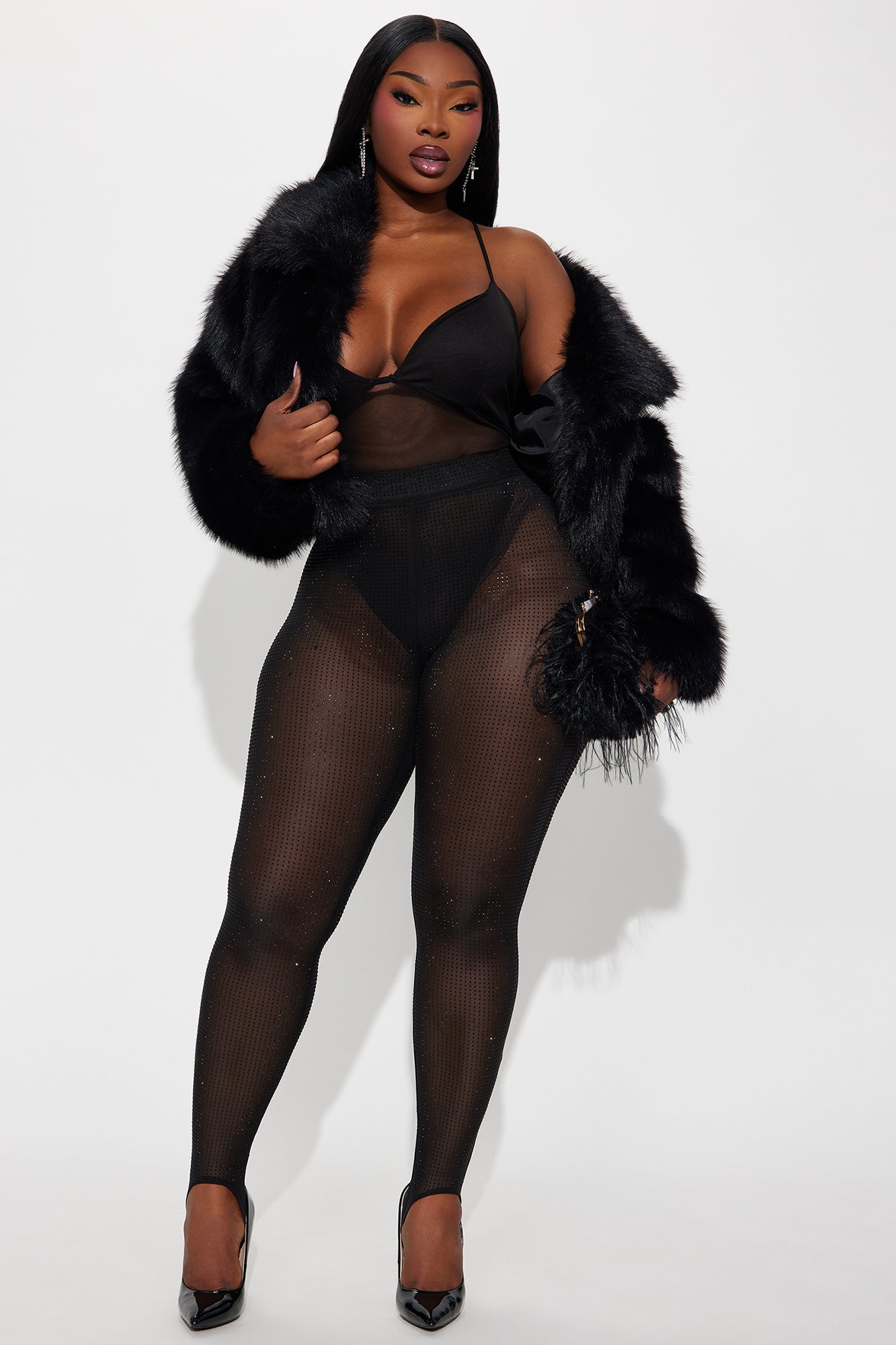 Xela Rhinestone Mesh Stirrup Legging - Black