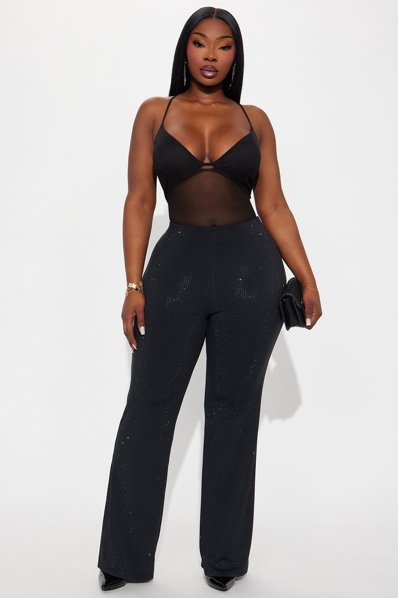 Embellished Wide Leg Pant 32″ - Black