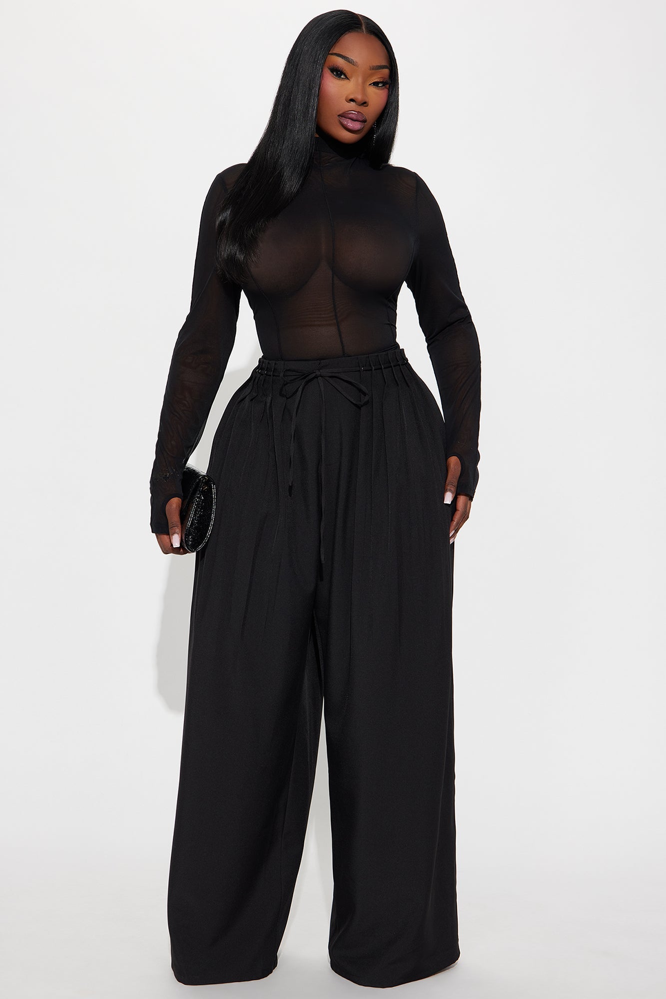 Berlin Pleated High Rise Wide Leg Trouser Pant 32″ - Black