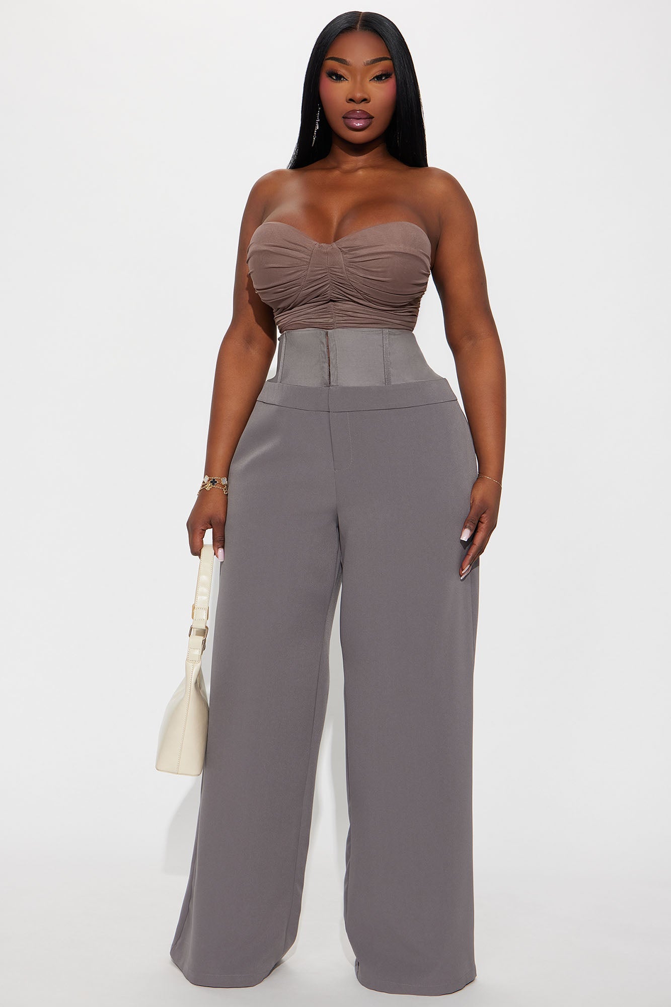 Lover Of Mine Corset Wide Leg Trouser Pant 33 - Grey