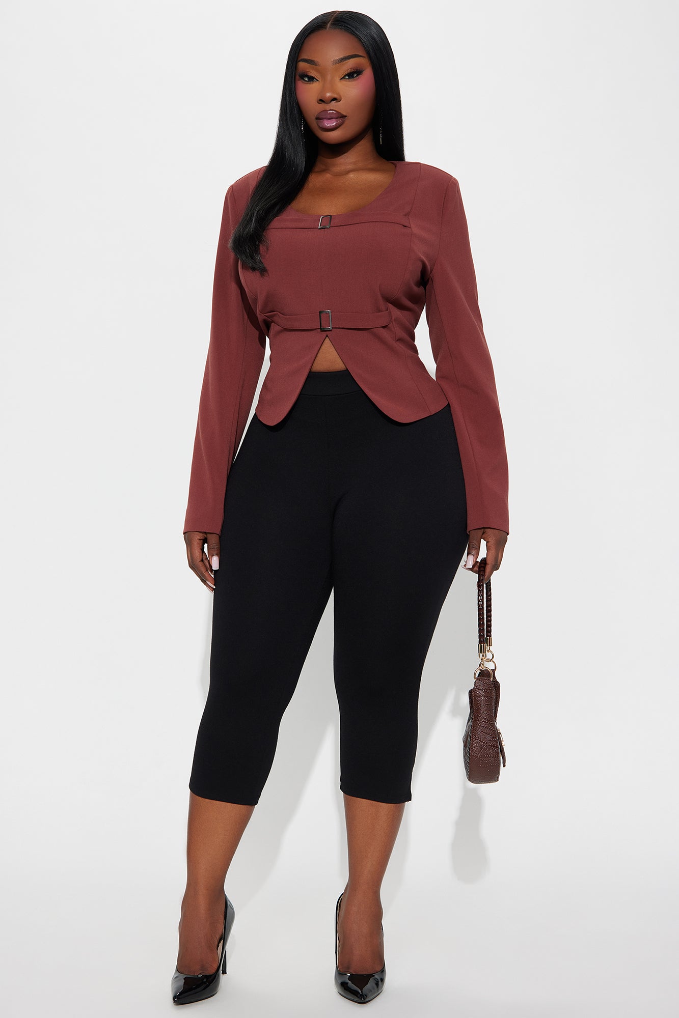 First Serve Shoulder Pads Belted Top - Rust