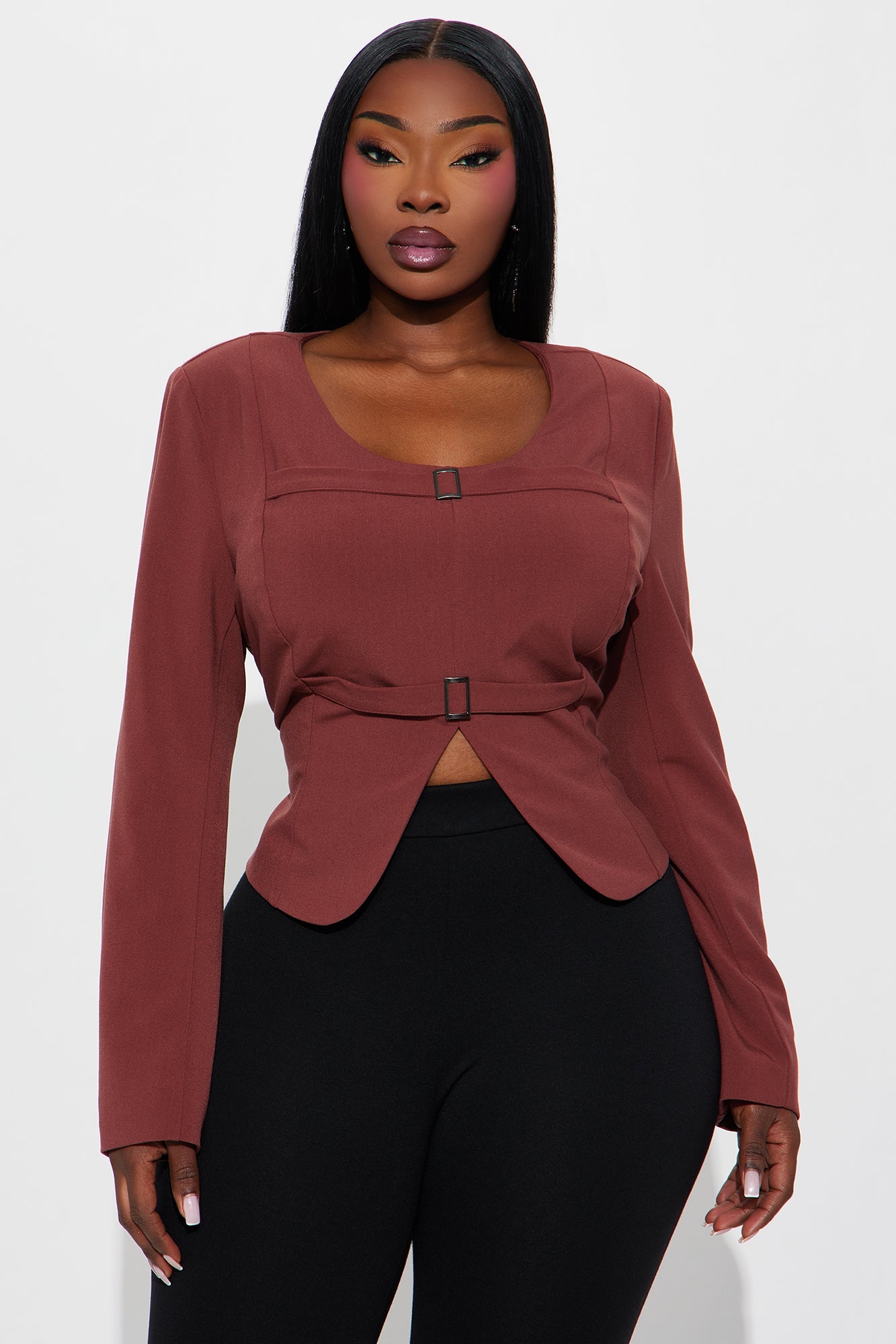 First Serve Shoulder Pads Belted Top - Rust