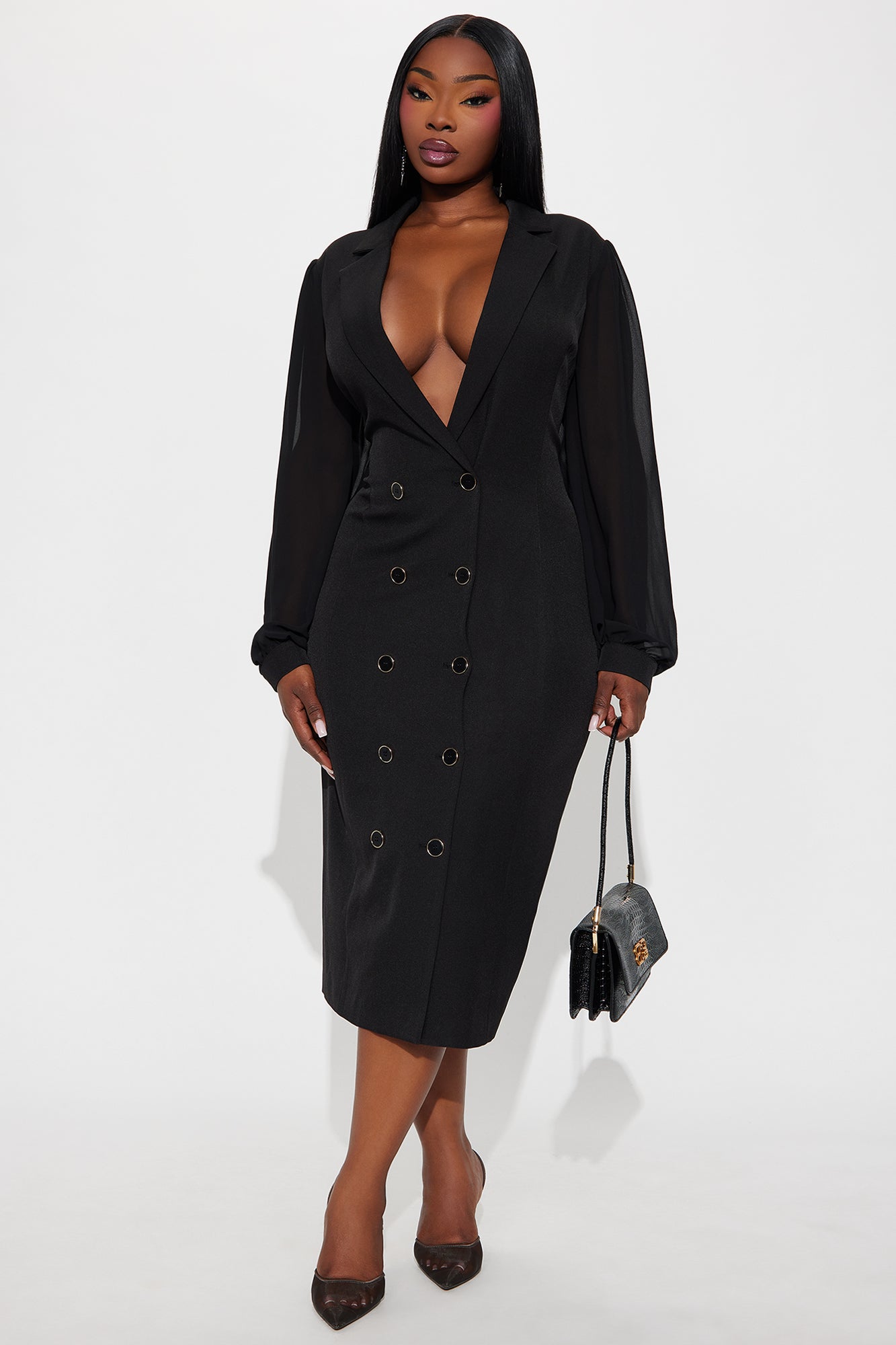 Standing On Business Blazer Midi Dress - Black