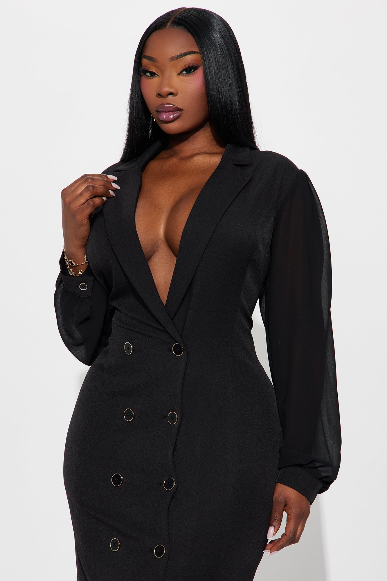 Standing On Business Blazer Midi Dress - Black
