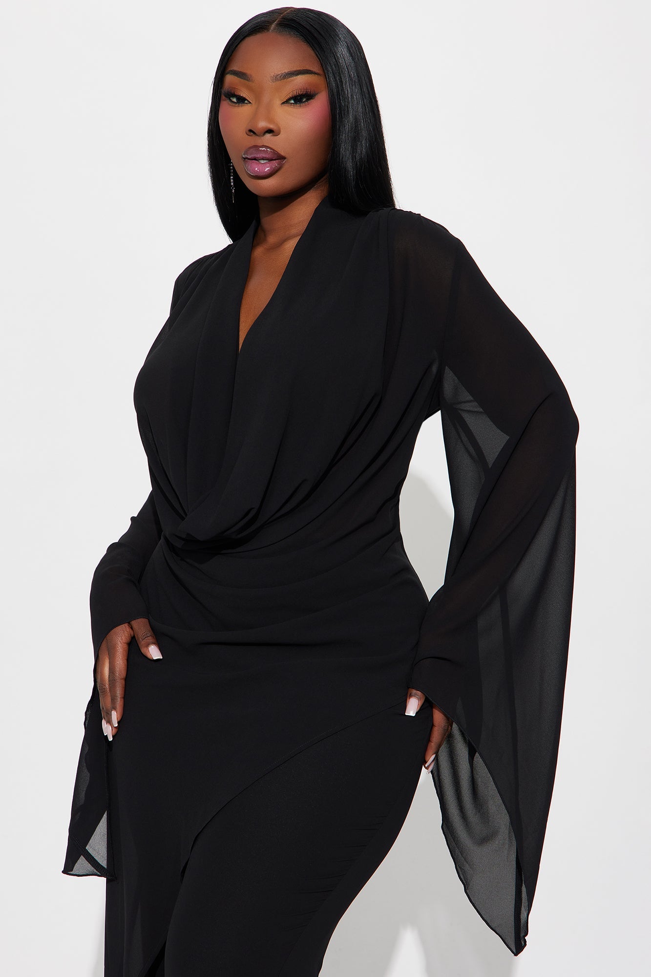 Carmen Asymmetrical Blouse Pant Set - Black