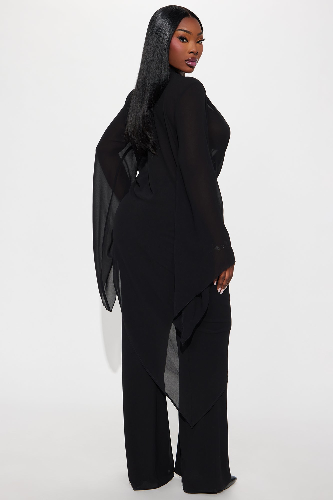 Carmen Asymmetrical Blouse Pant Set - Black