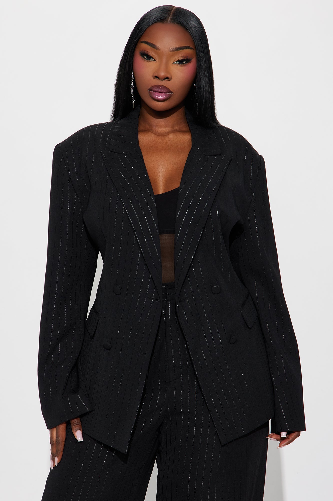 Smooth Criminal Metallic Pinstripe Blazer - Black