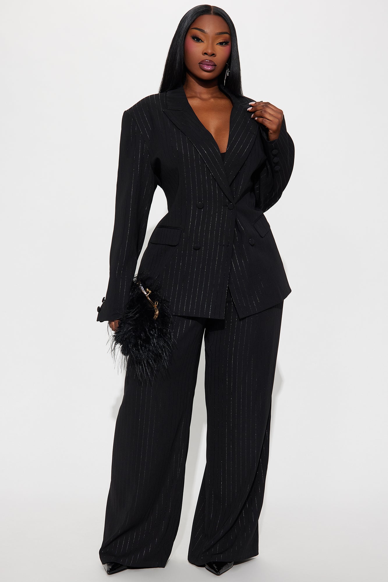 Smooth Criminal Metallic Pinstripe Blazer - Black
