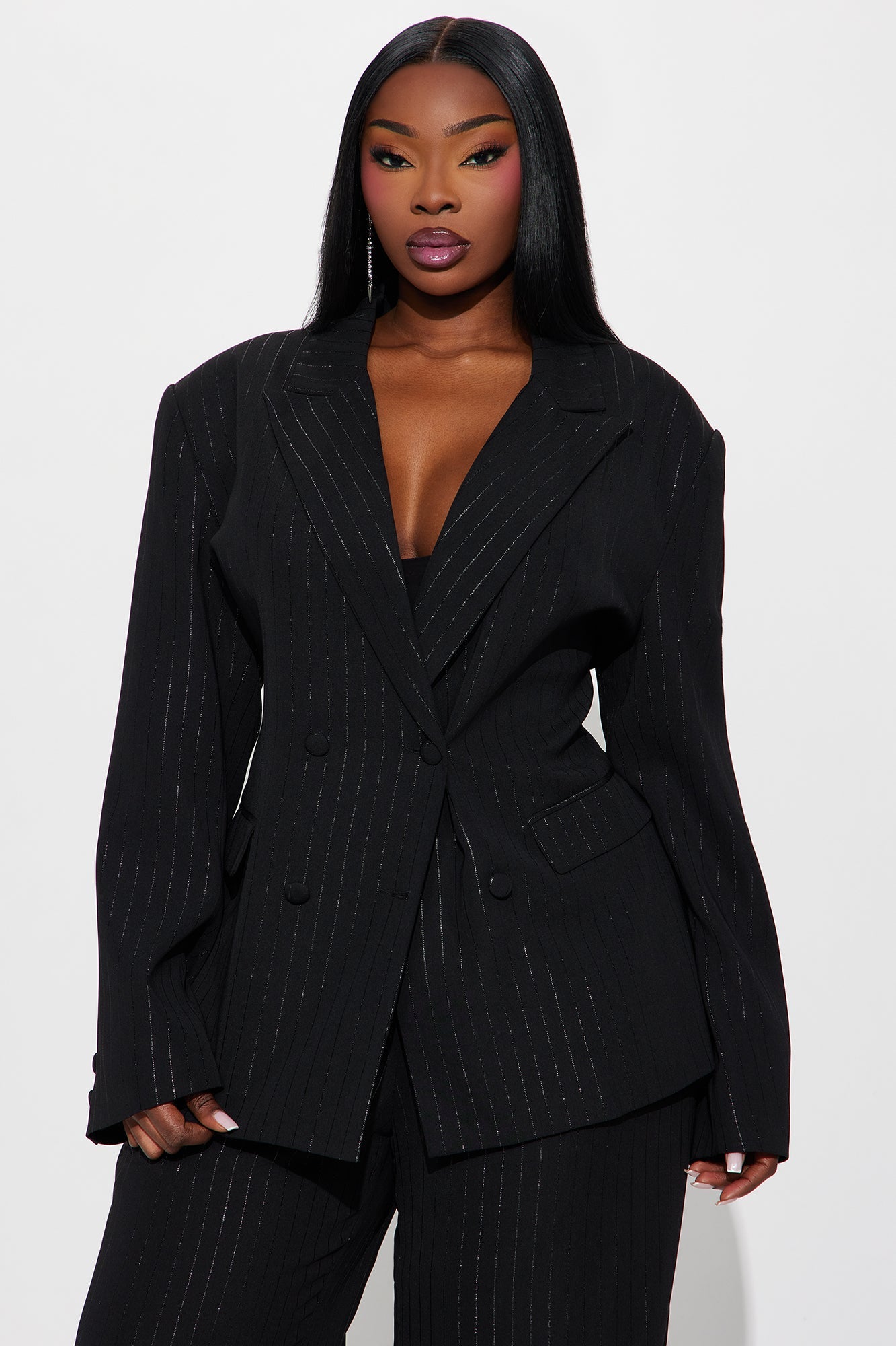 Smooth Criminal Metallic Pinstripe Blazer - Black