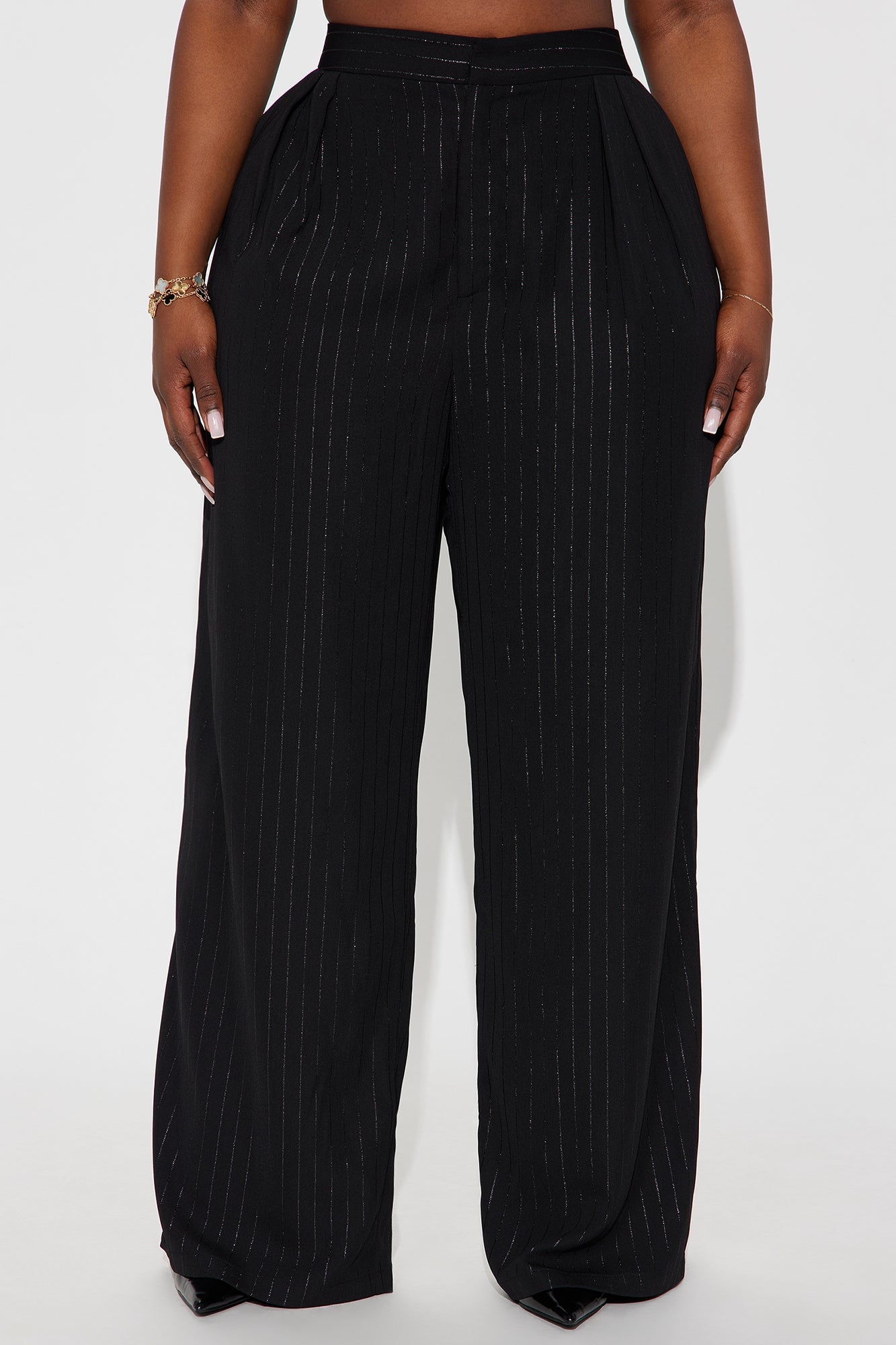 Smooth Criminal Metallic Pinstripe Trousers - Black