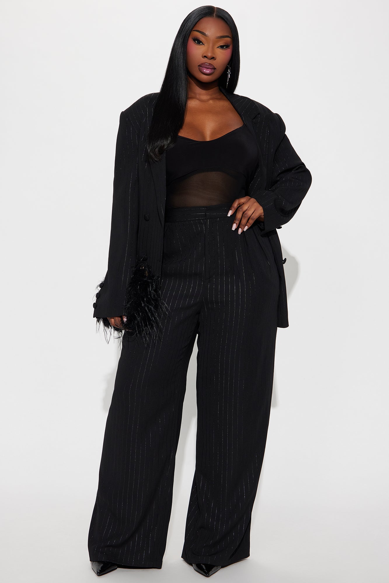 Smooth Criminal Metallic Pinstripe Trousers - Black