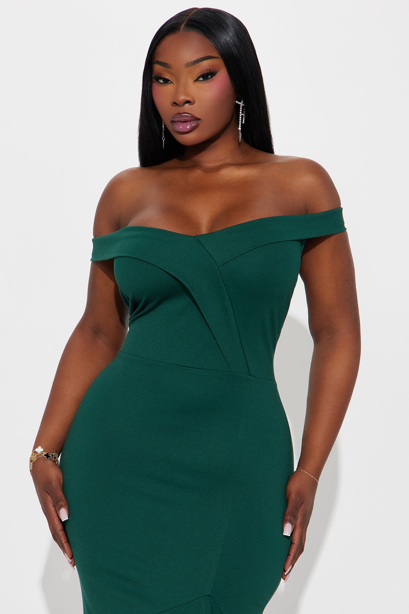 Eloise Off Shoulder Body Sculpting Midi Dress - Hunter