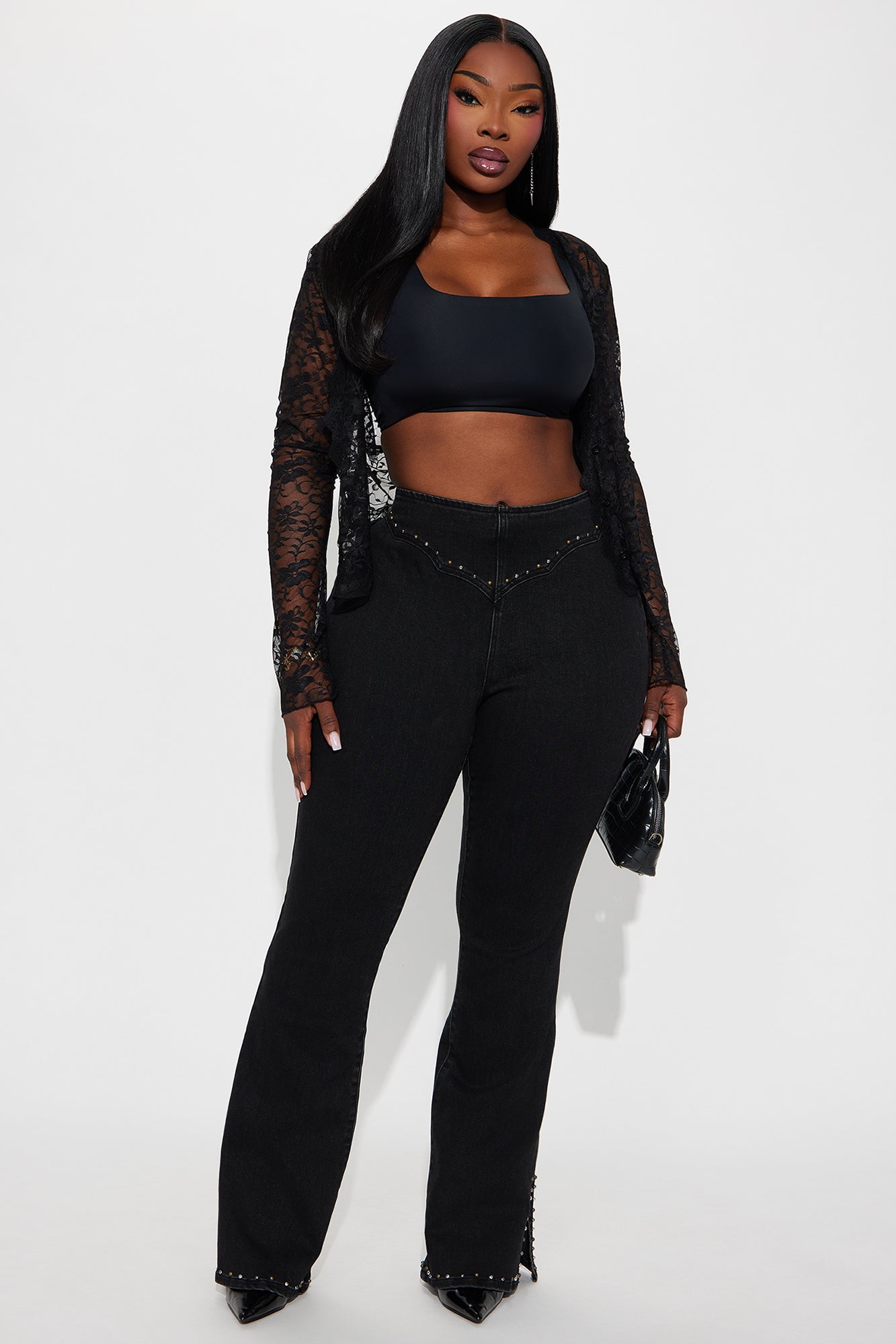 After Midnight Embellished Stretch Flare Jeans - Black