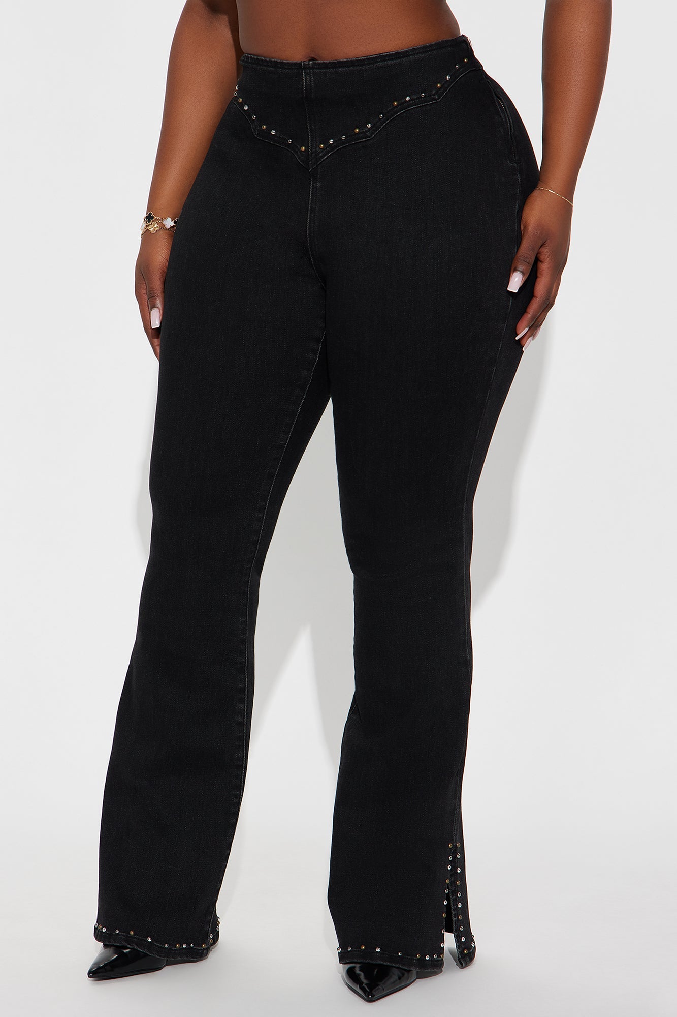 After Midnight Embellished Stretch Flare Jeans - Black