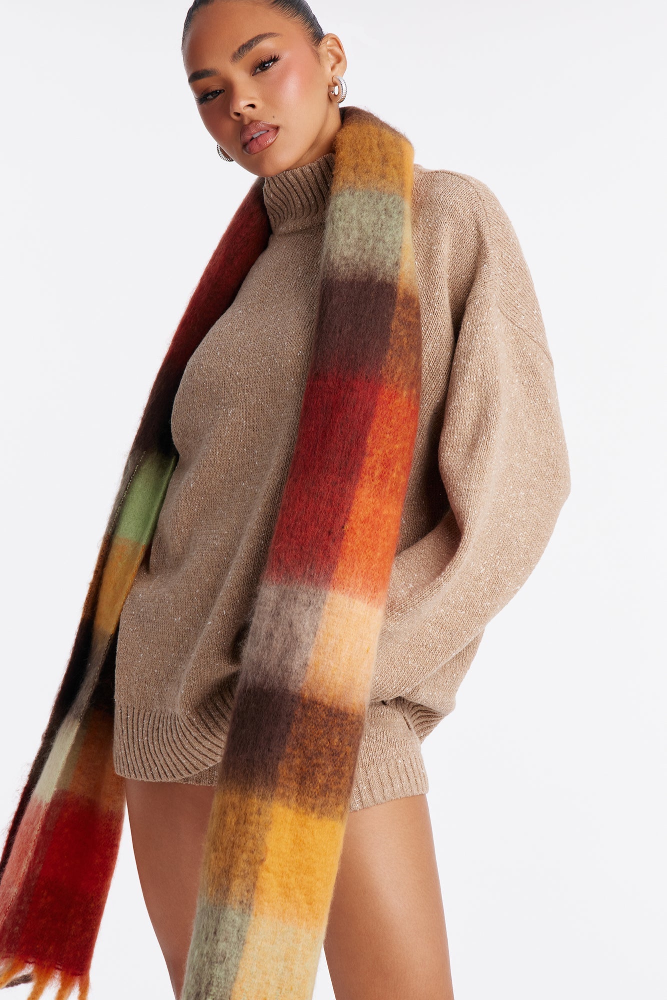 Kristen Sweater Turtle Neck Short Set - Taupe