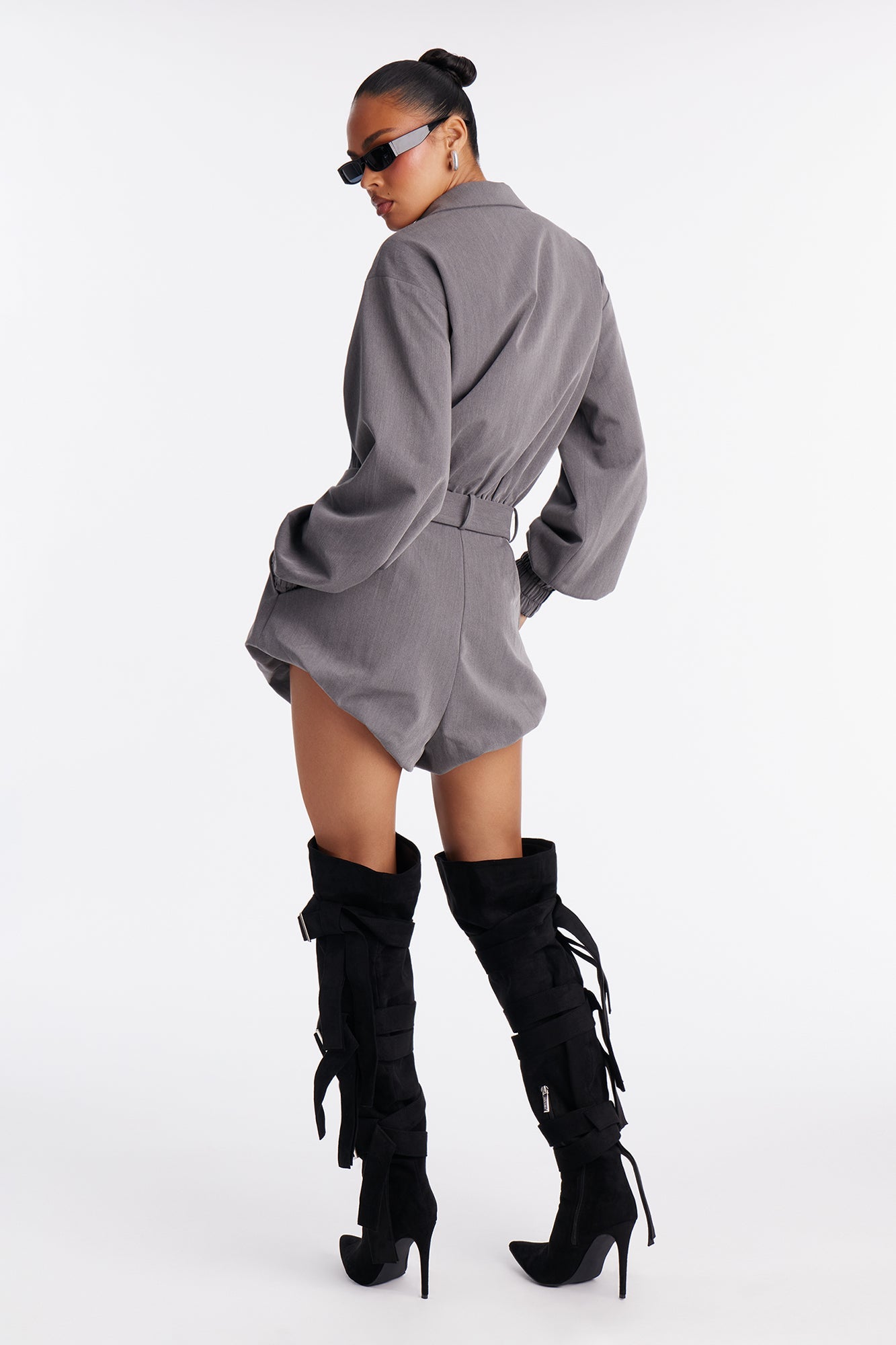 Leanna Cargo Long Sleeve Romper - Charcoal