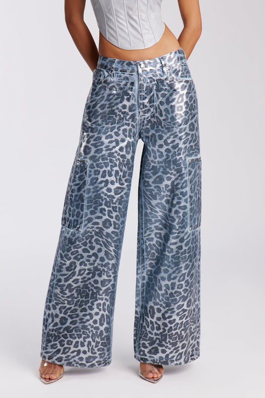 Cosmic Spots Wide Leg Denim Jeans - Light Wash