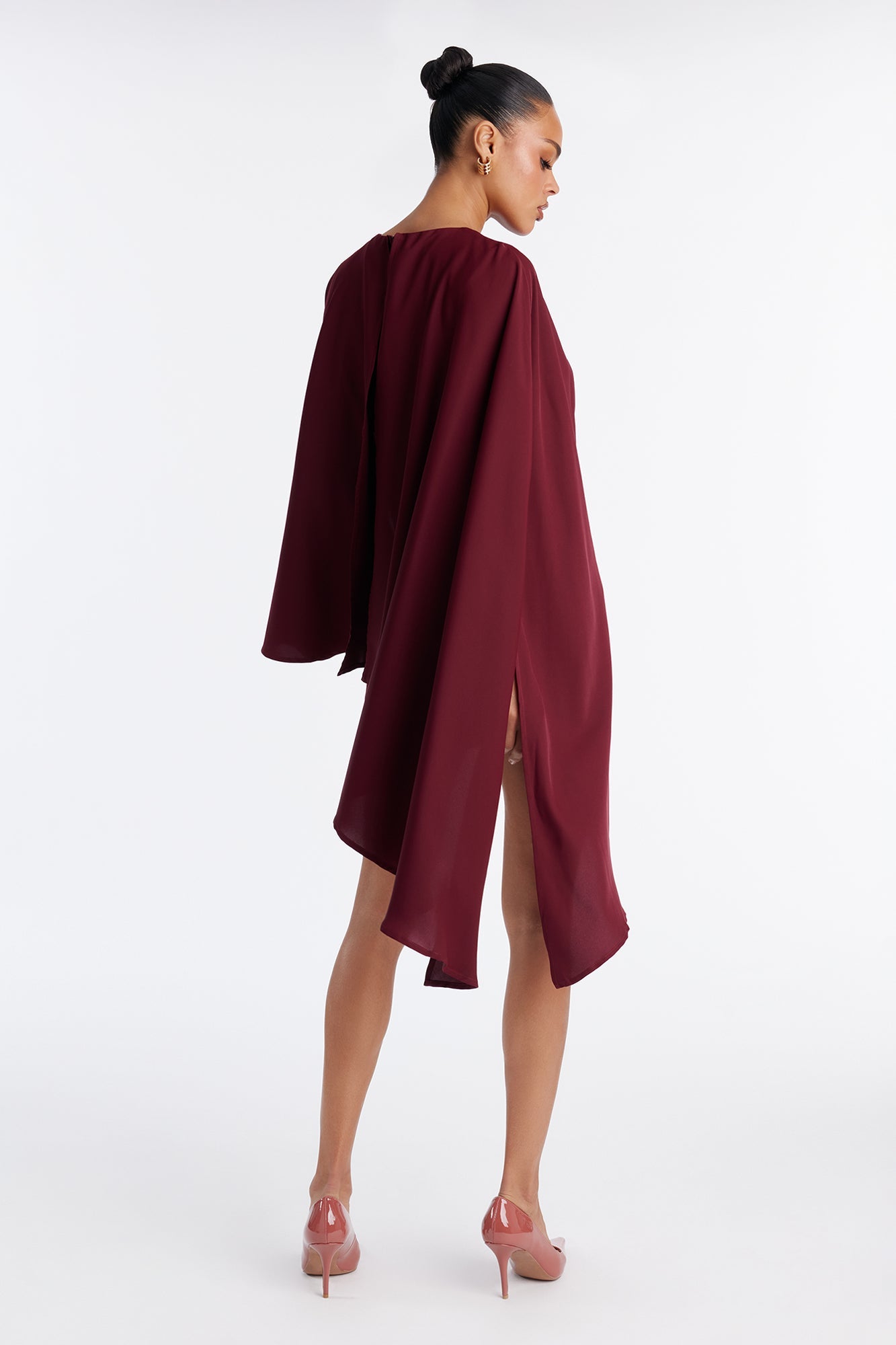 Charlotte Cape Crepe Woven Mini Dress - Burgundy