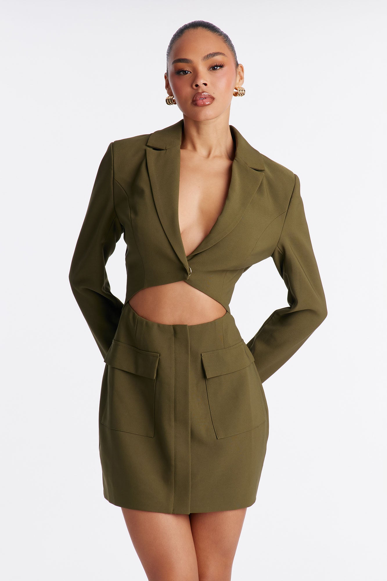 In Charge Cut Out Blazer Mini Dress - Olive