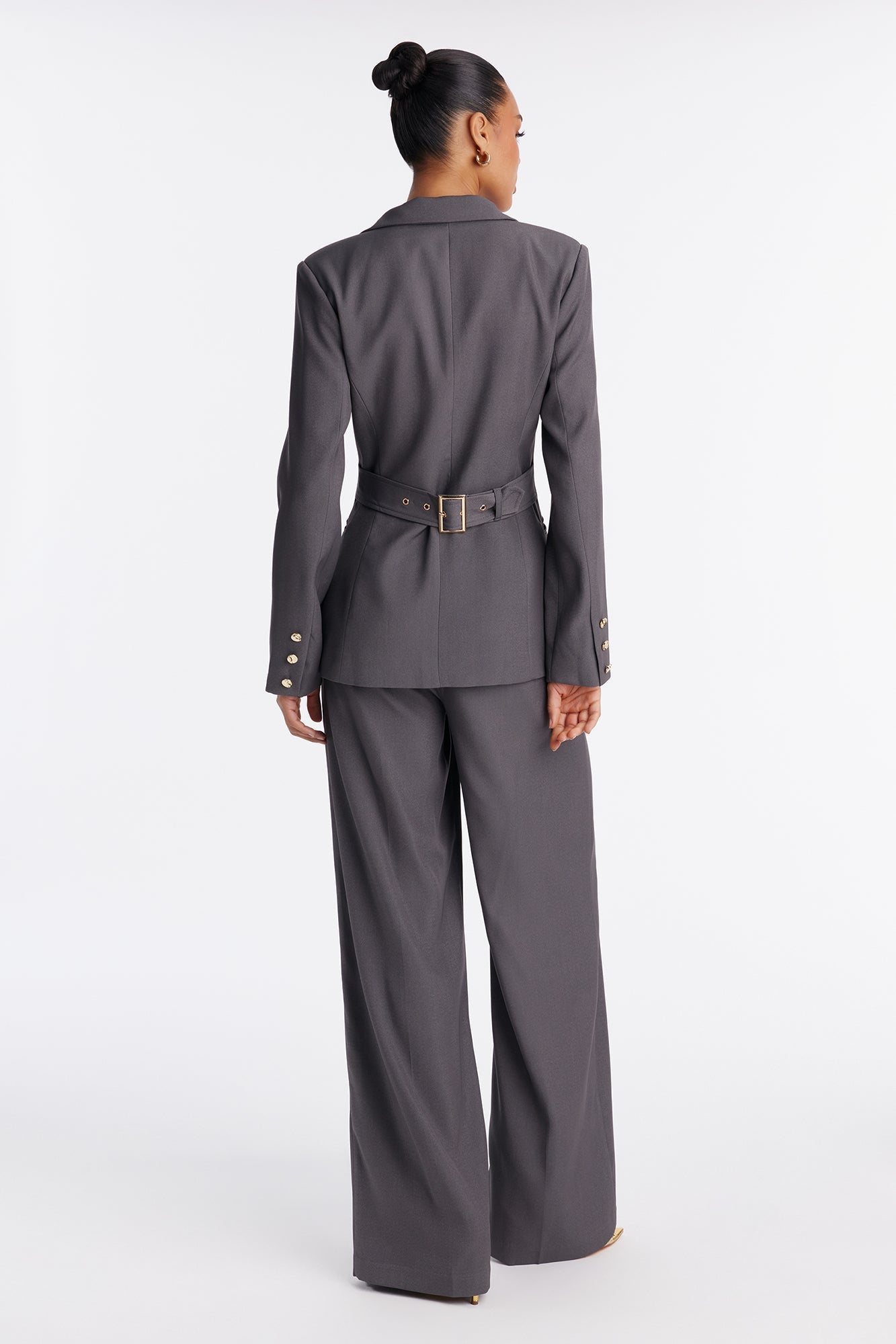 Jaymee Adjustable Waist Blazer Pant Set - Grey