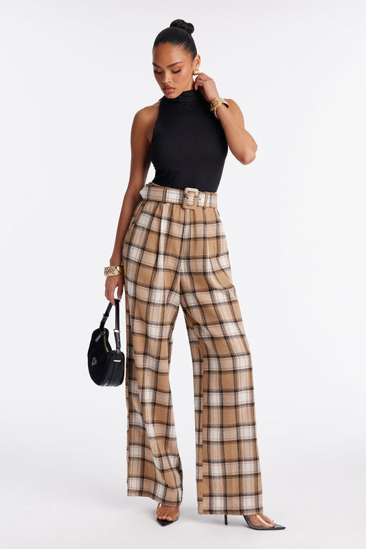 Allison Belted Plaid Jumpsuit - Black/combo