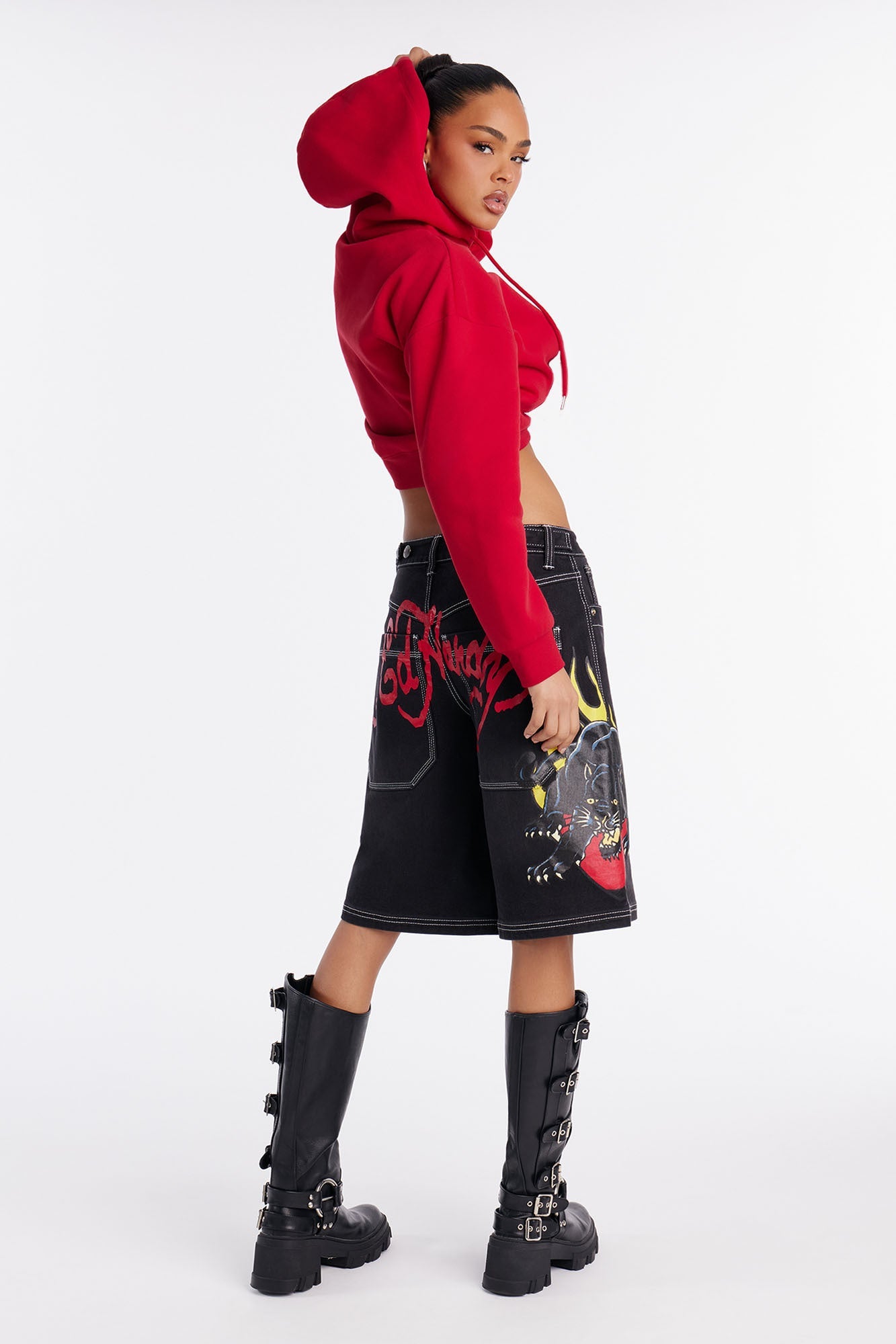 Ed Hardy Panther Heart Denim Jorts - Black Wash