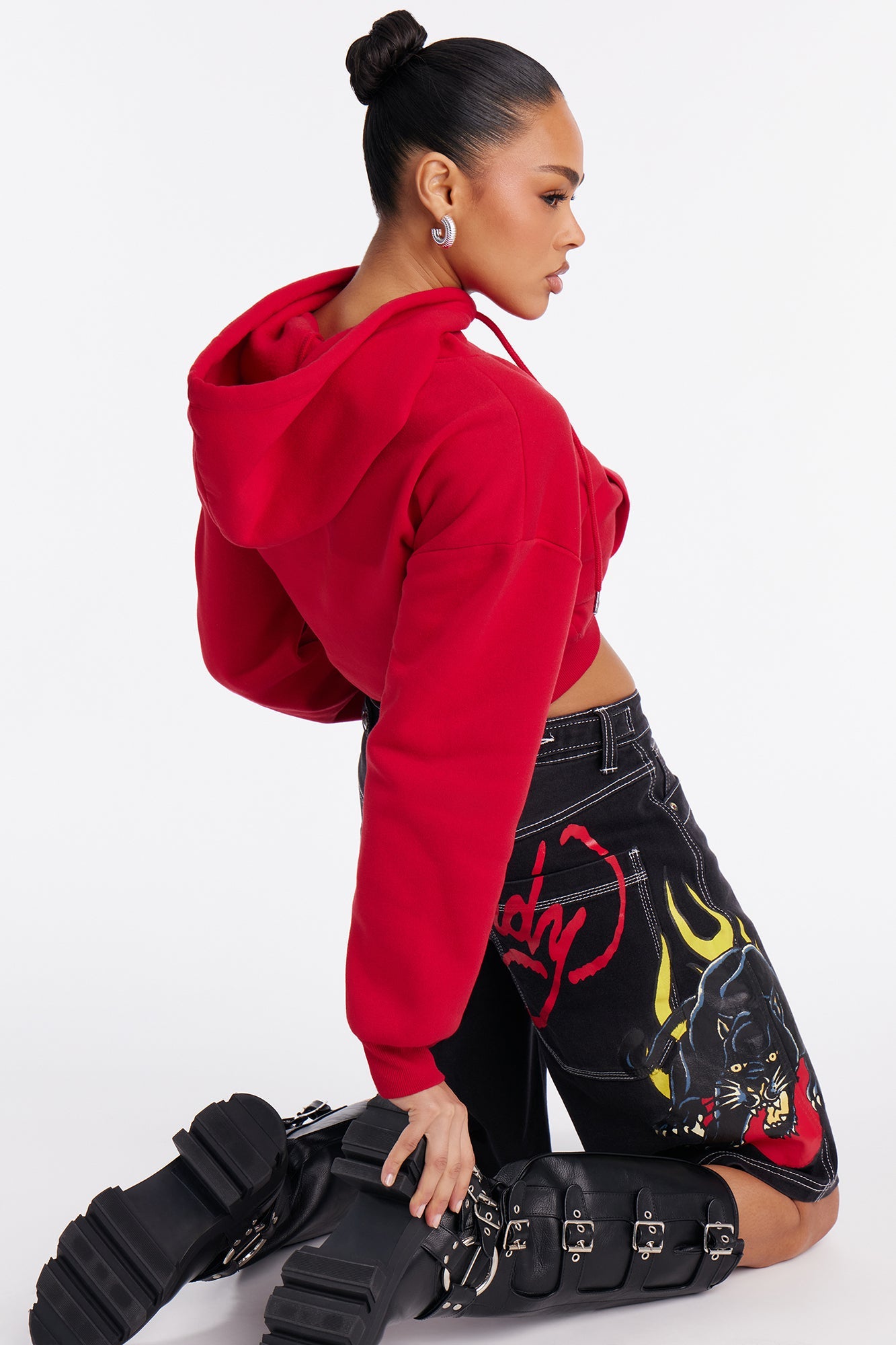 Ed Hardy Panther Heart Denim Jorts - Black Wash