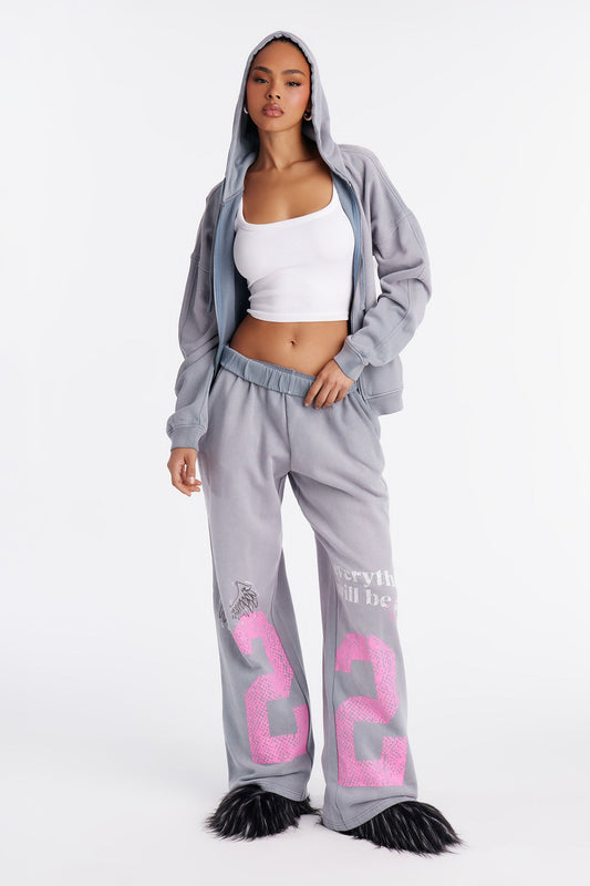 Everything Will Be Ok Hoodie Pant Set - Slate Blue