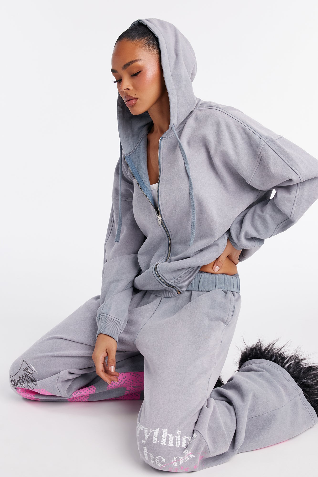 Everything Will Be Ok Hoodie Pant Set - Slate Blue