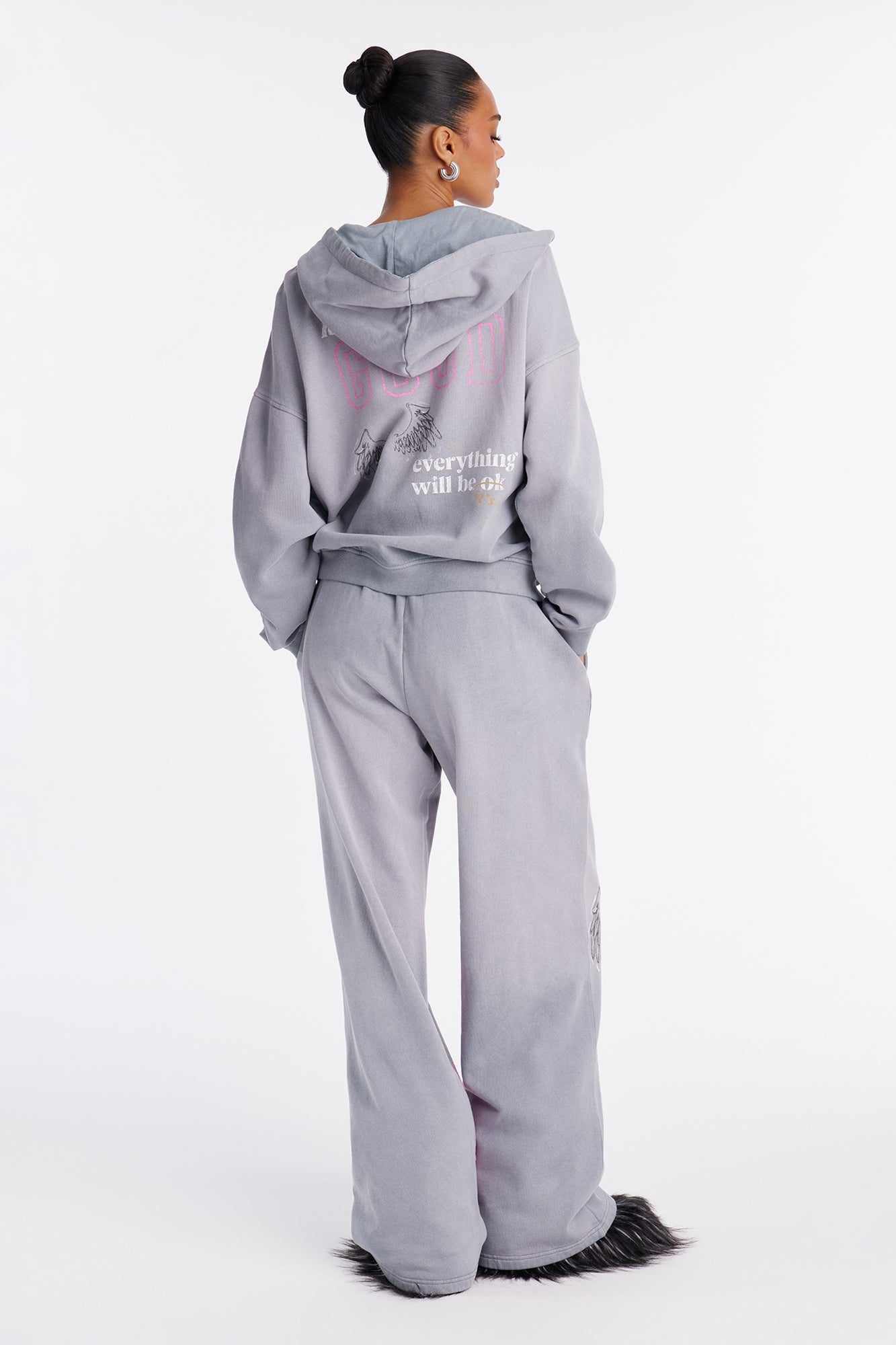 Everything Will Be Ok Hoodie Pant Set - Slate Blue
