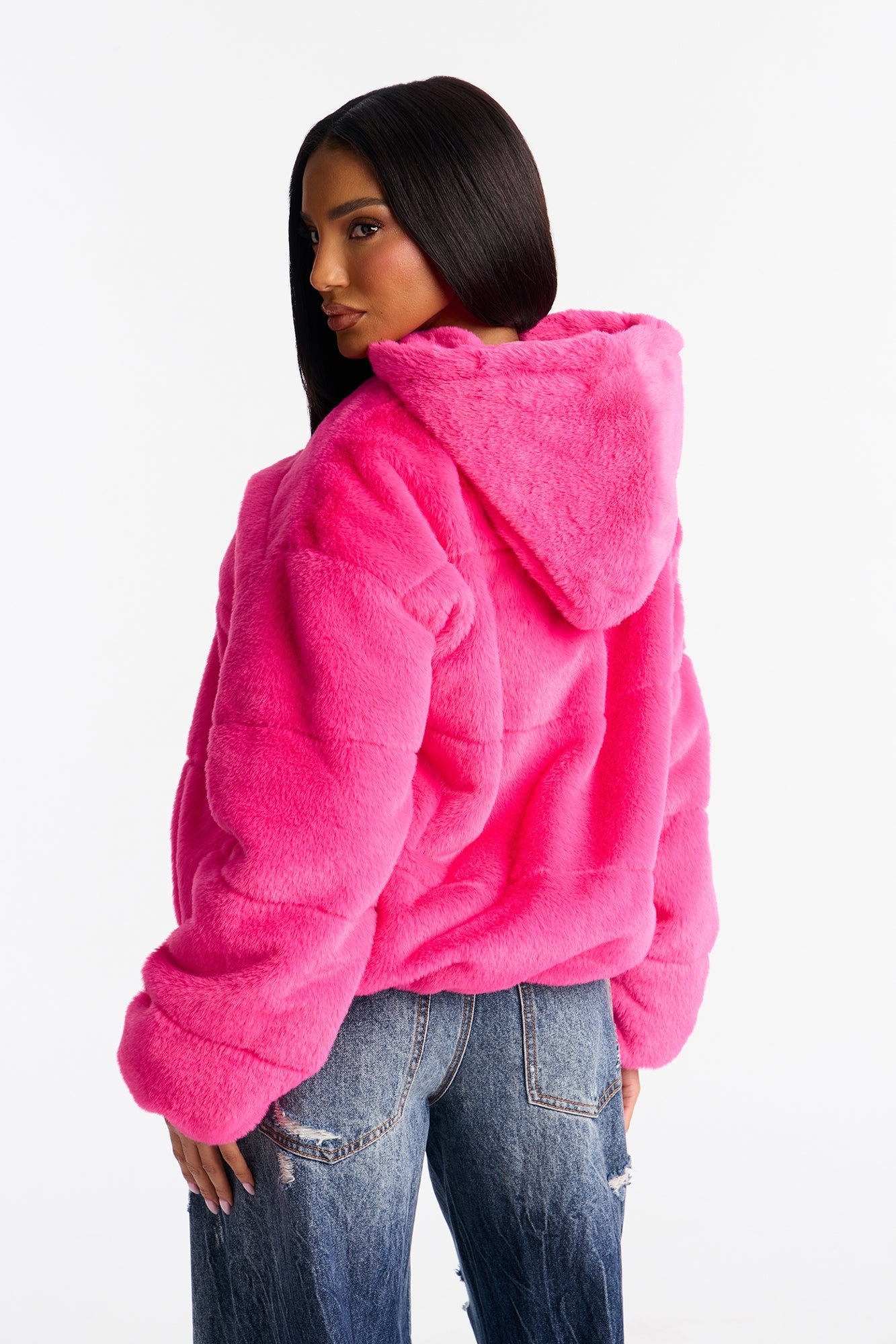 Leah Faux Fur Jacket - Magenta