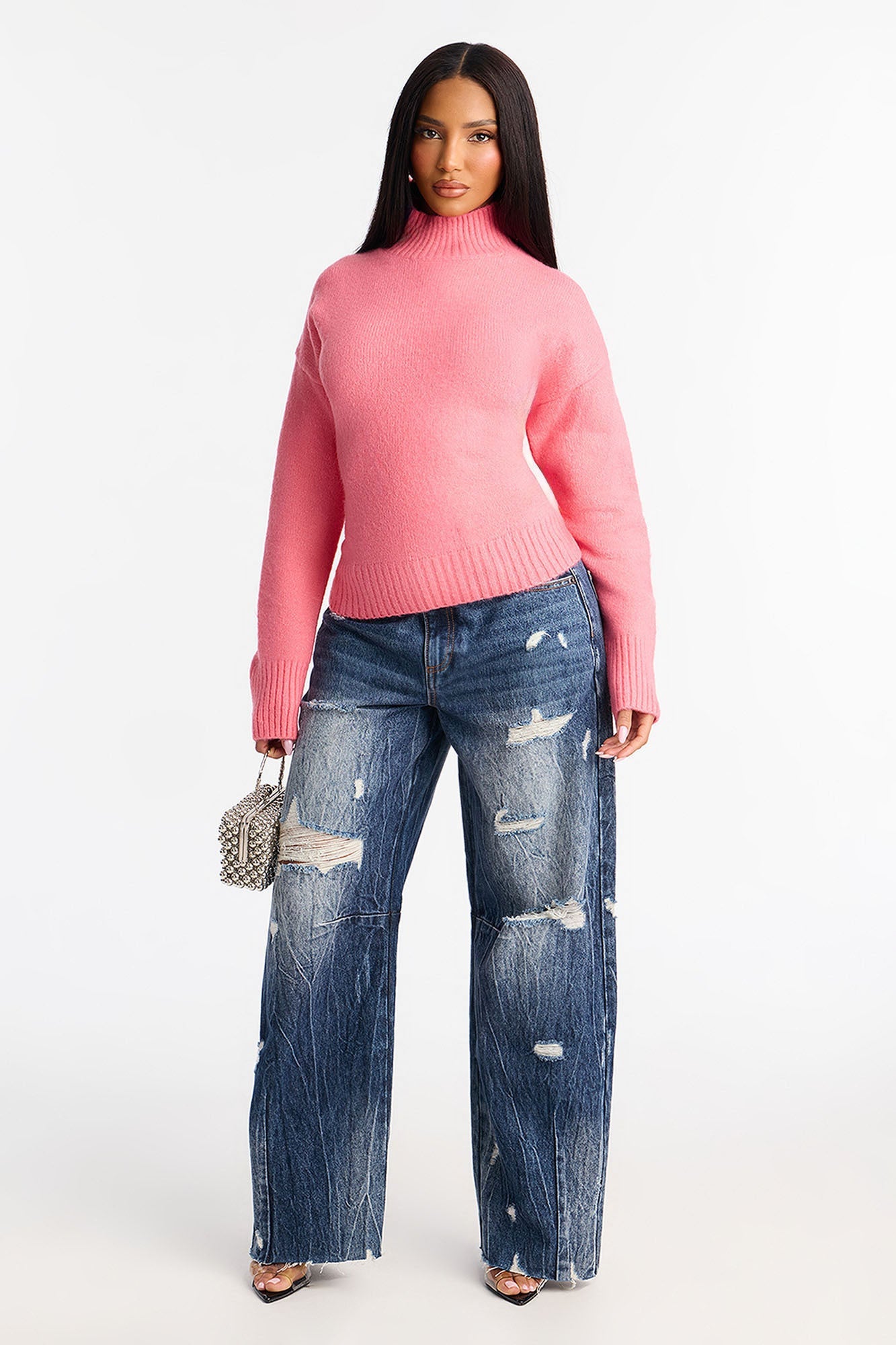 Jesse Mock Neck Sweater - Pink