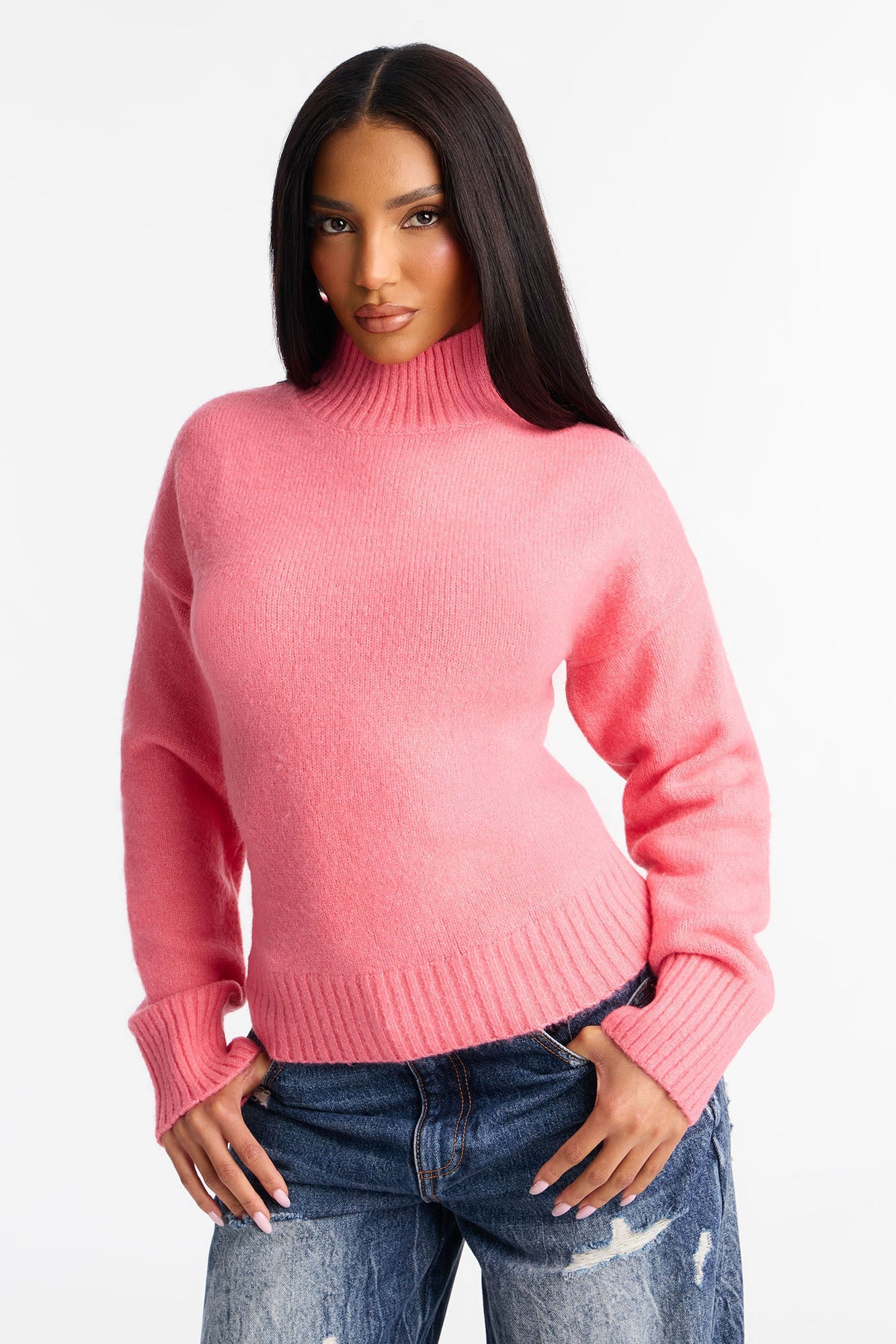 Jesse Mock Neck Sweater - Pink