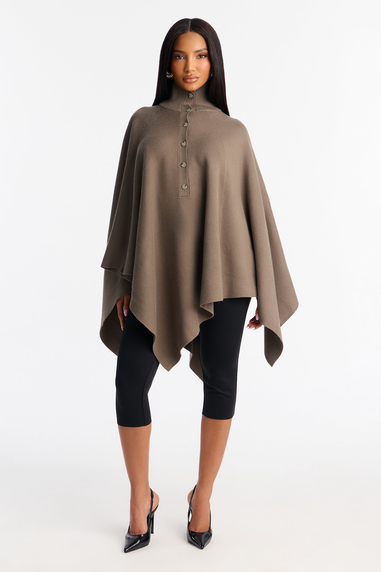 Not Blending In Turtle Neck Poncho - Olive