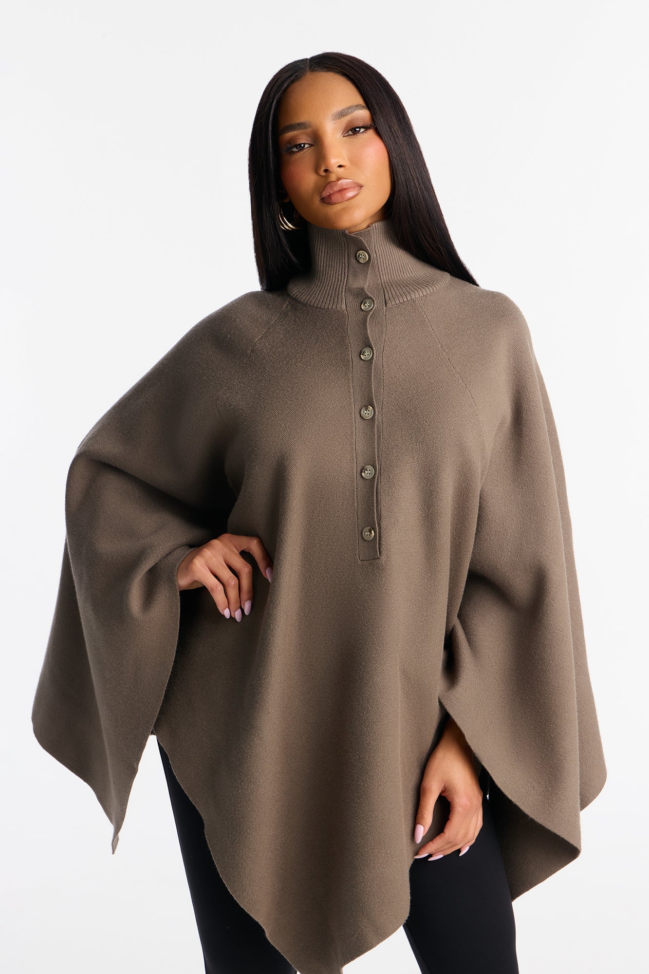 Not Blending In Turtle Neck Poncho - Olive