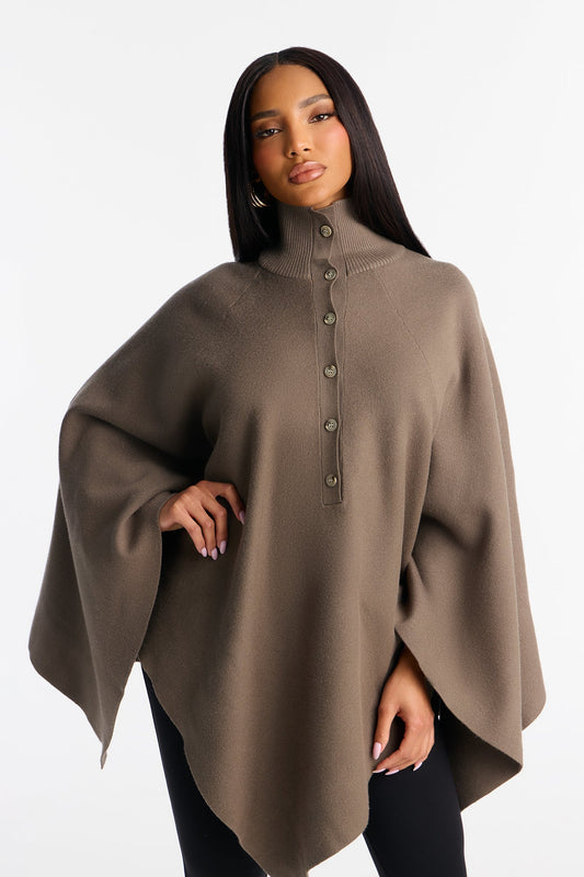 Not Blending In Turtle Neck Poncho - Olive