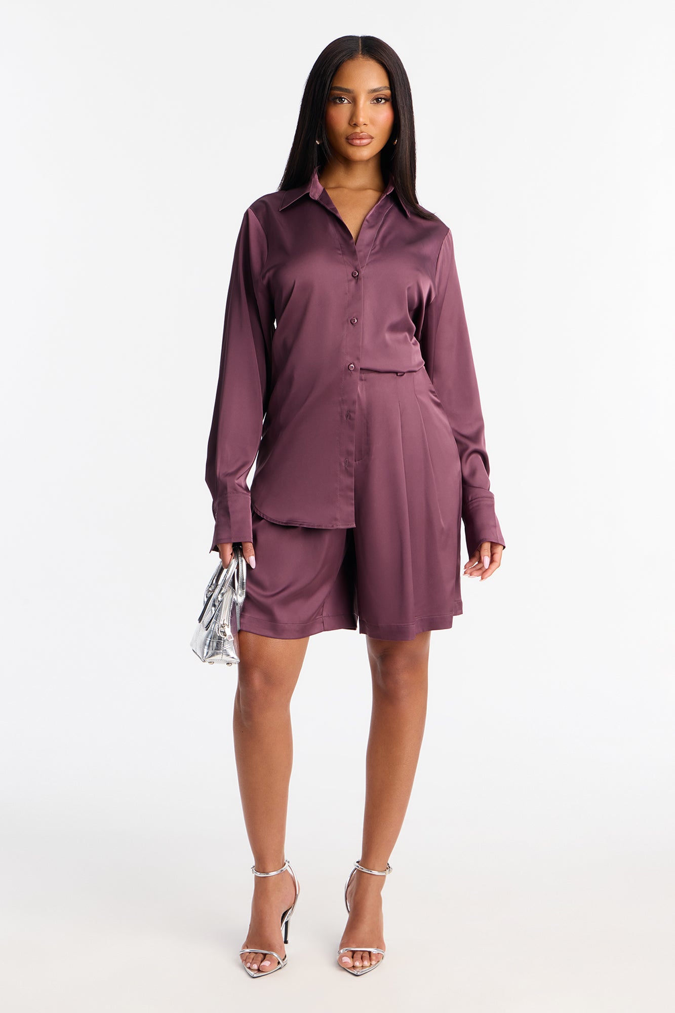 Big Moves Satin Short Set - Plum