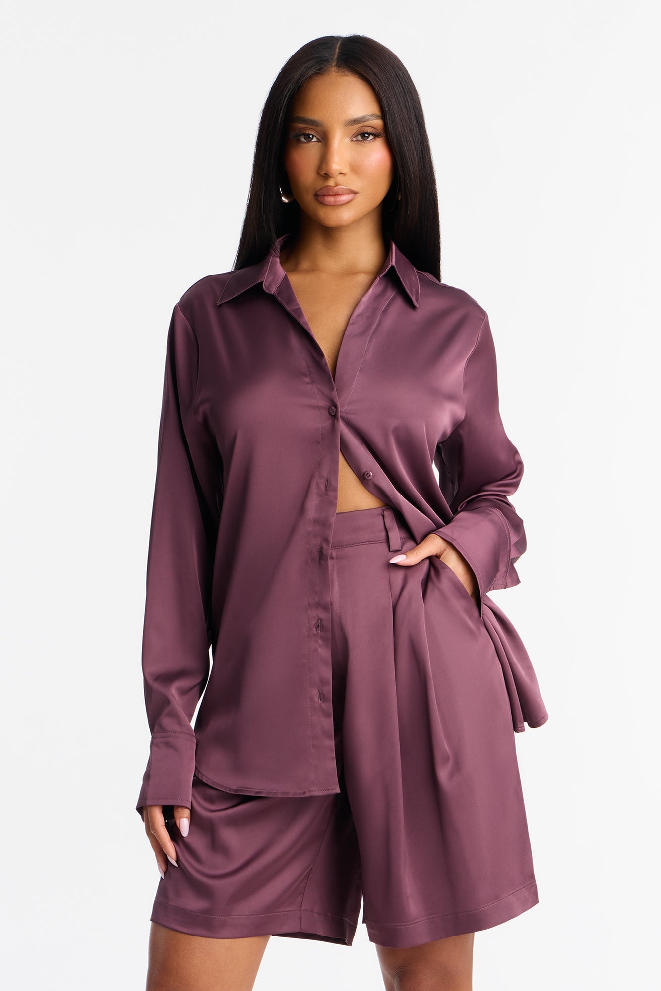 Big Moves Satin Short Set - Plum