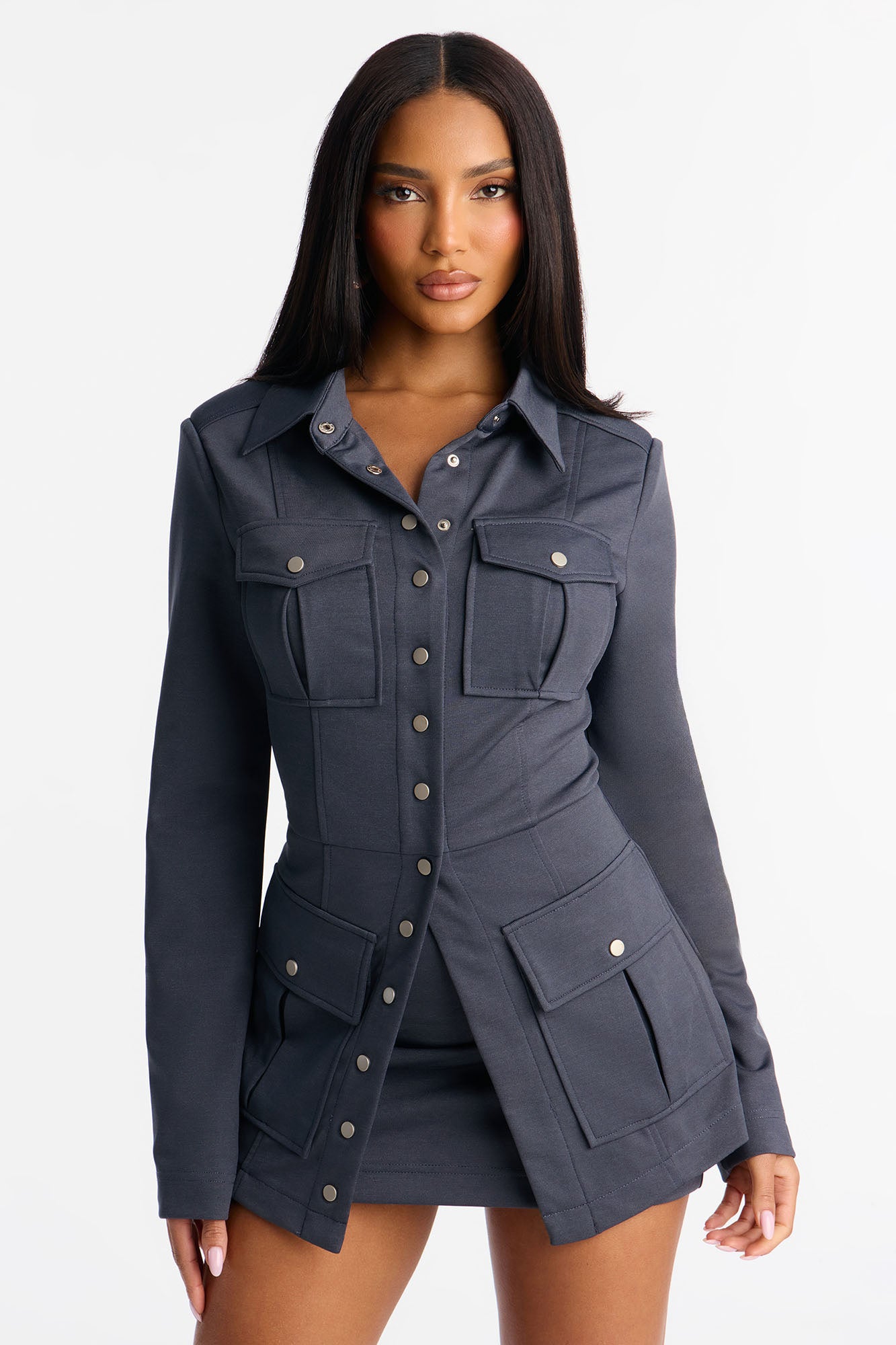 Do As I Say Pocket Detail Mini Skirt Set - Charcoal