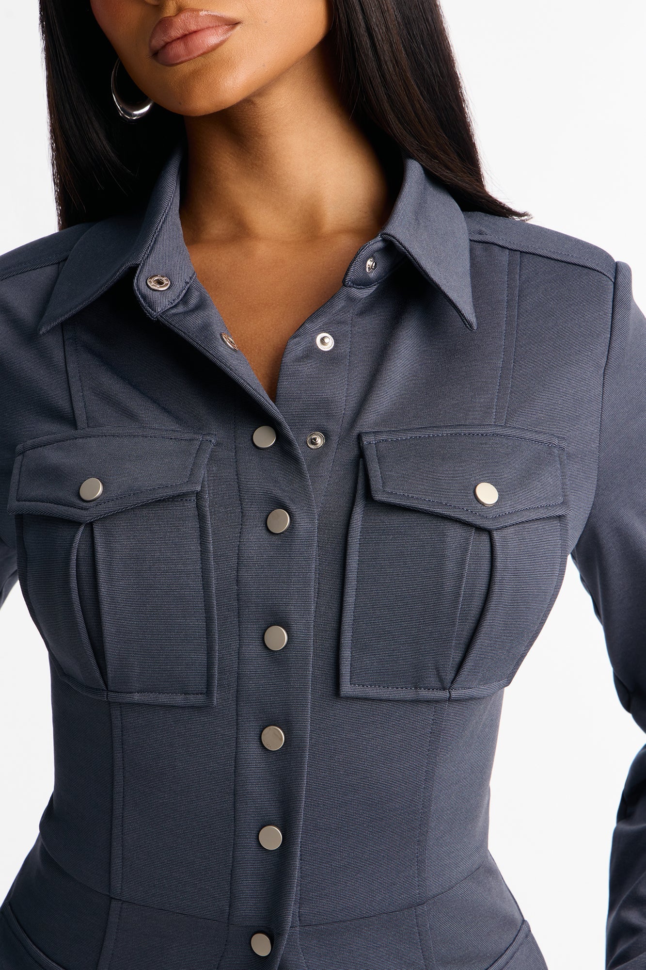 Do As I Say Pocket Detail Mini Skirt Set - Charcoal